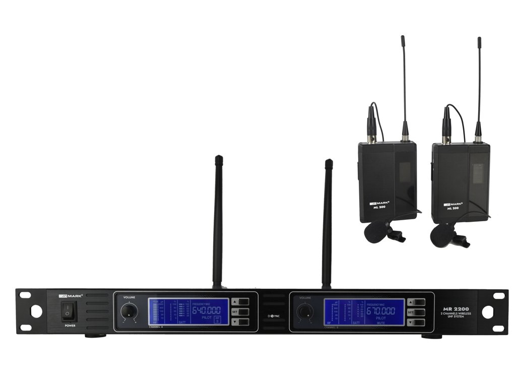 Комплект из 2-х беспроводных петличных микрофонов MARK MR 2200/2, 2x200 каналов
