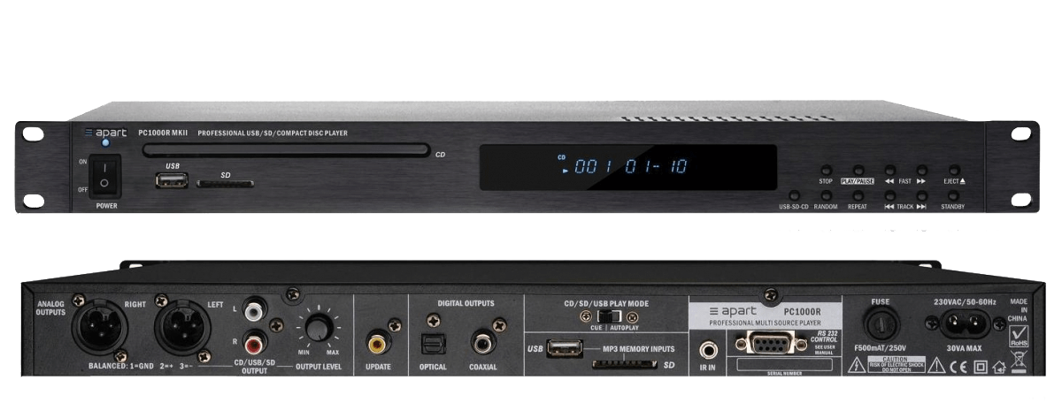 Biamp PC1000RMKII. CD/MP3 проигрывватель, USB, SD-карта, контроль по RS232