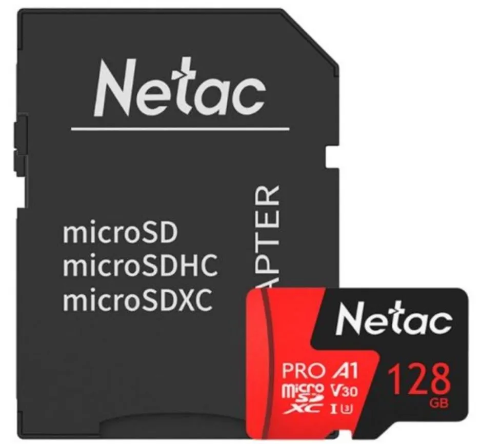 Карта памяти MicroSD 128GB Class 10 V30/A1 Netac NT02P500PRO-128G-R с адаптером