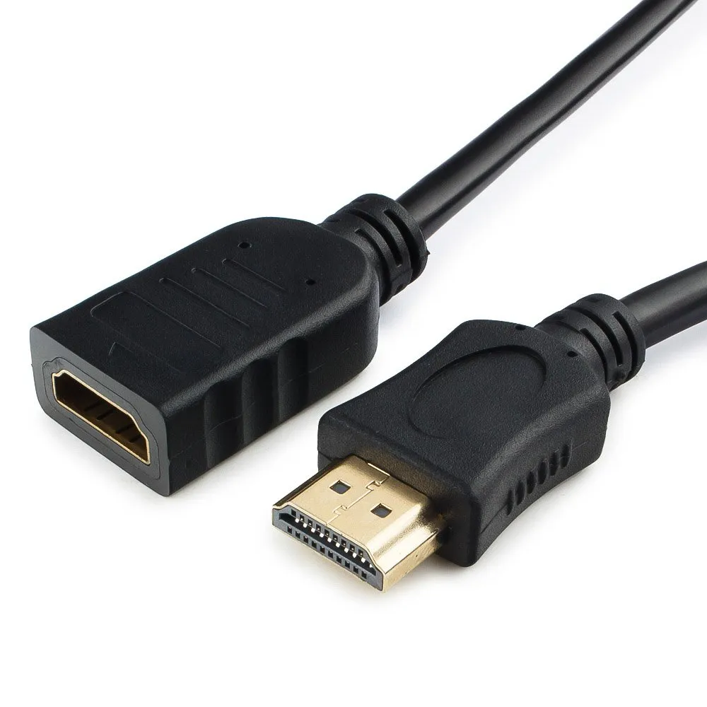 Кабель-удлинитель HDMI Cablexpert CC-HDMI4X-0.5M, 19M/19F, v2.0, медь, позол.контакты, экран, 0.5м, черный, пакет