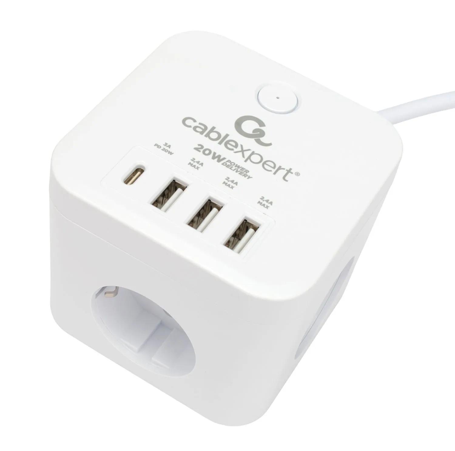 Сетевой фильтр Cablexpert Cube CUBE-3-CU3-W-1.5, 3р, 10А, 1xType-C PD, 3xUSB, 1.5м, ур.защ.4+ белый
