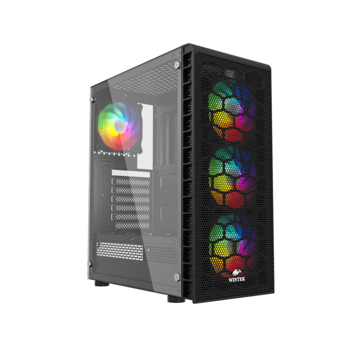 Корпус Wintek Energy JX188-11-M TG, ITX/ATX, USB 1*3.0/2*2.0, HD-Audio+Mic, 0,5mm, 4*ARGB fan (контроллер + пульт д/у в комплекте), чёрный