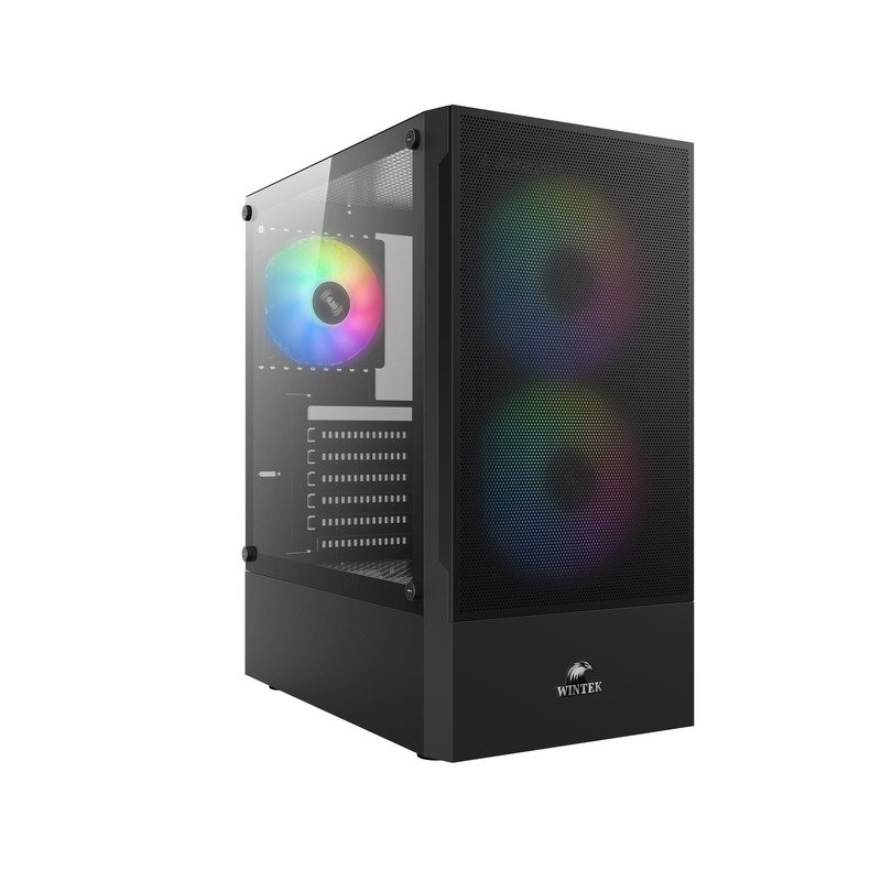 Корпус Wintek Shadow PRO 801 B-M TG, ATX, USB 1*3.0/2*2.0, HD-Audio+Mic, 2*14cm+1*12cm ARGB fan (без контроллера), чёрный