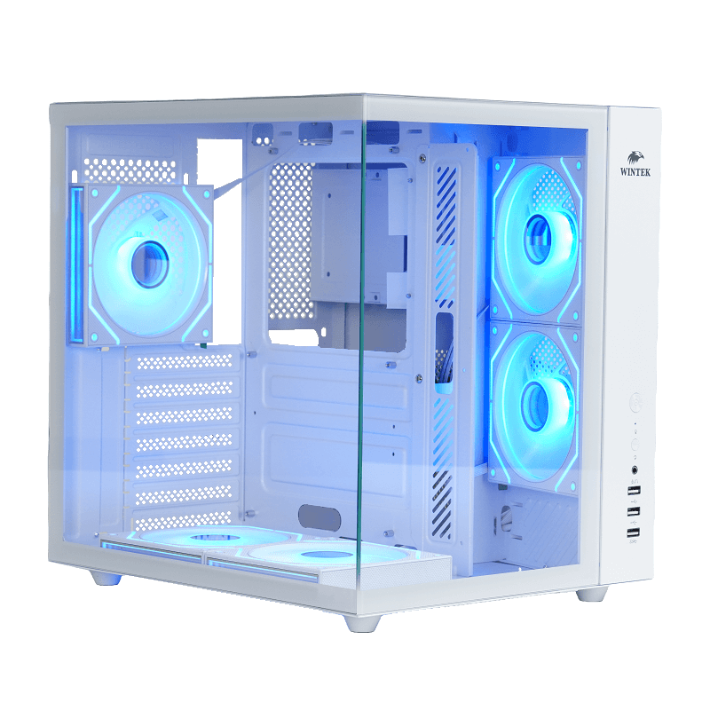 Корпус Wintek Cube Pro V909-W TG, ATX, USB 1*3.0/2*2.0, 5*12cm ARGB PWM (контр. + пульт д/у), белый