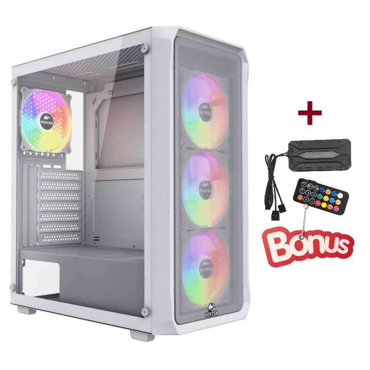 Корпус Wintek Tornado Pro PS195-W-M TG, ATX, USB 1*3.0/2*2.0, HD+Mic, 0,5mm, 4*12cm ARGB, White