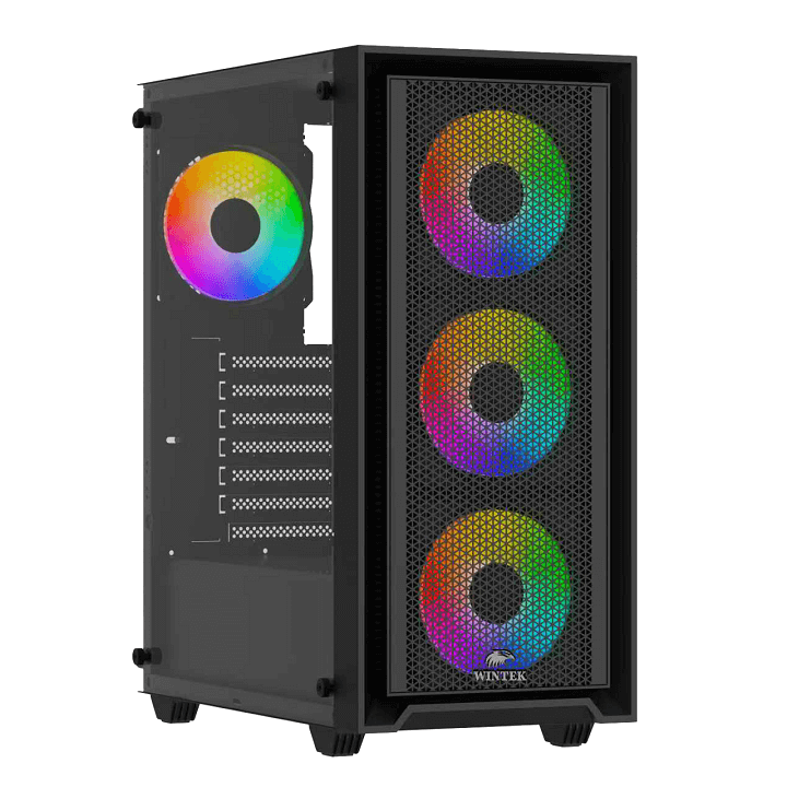 Корпус Wintek Apollo 802-B-M TG, ATX/Micro ATX, USB 1*3.0/2*2.0, HD+Mic, 4*12cm ARGB (контроллер + пульт д/у в комплекте), чёрный