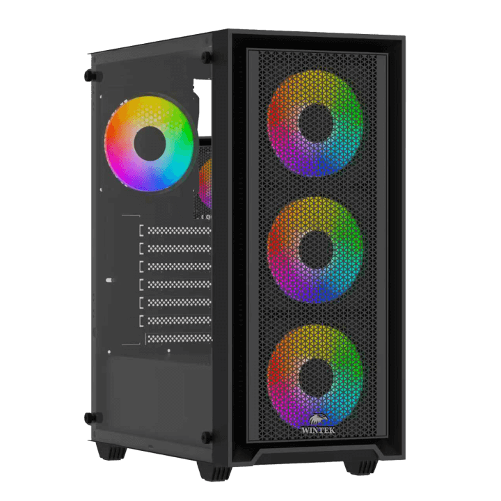 Корпус Wintek Apollo 802-B-M TG, ATX/Micro ATX, USB 1*3.0/2*2.0, HD+Mic, 4*12cm ARGB (контроллер + пульт д/у в комплекте), чёрный