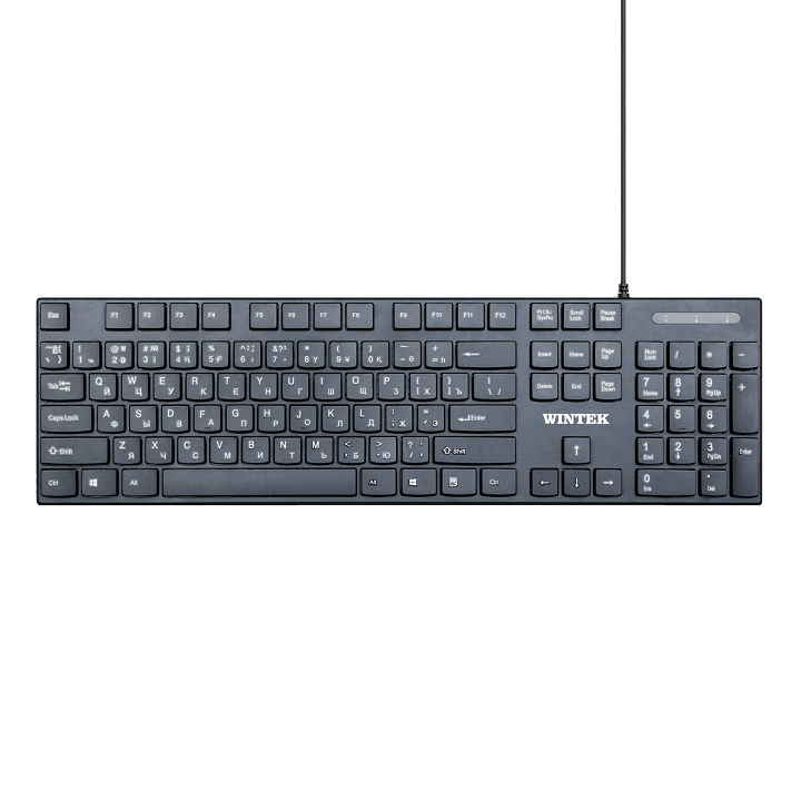 Клавиатура Wintek WS-KB-123, USB, рус/англ/каз, 1.5 м, чёрная