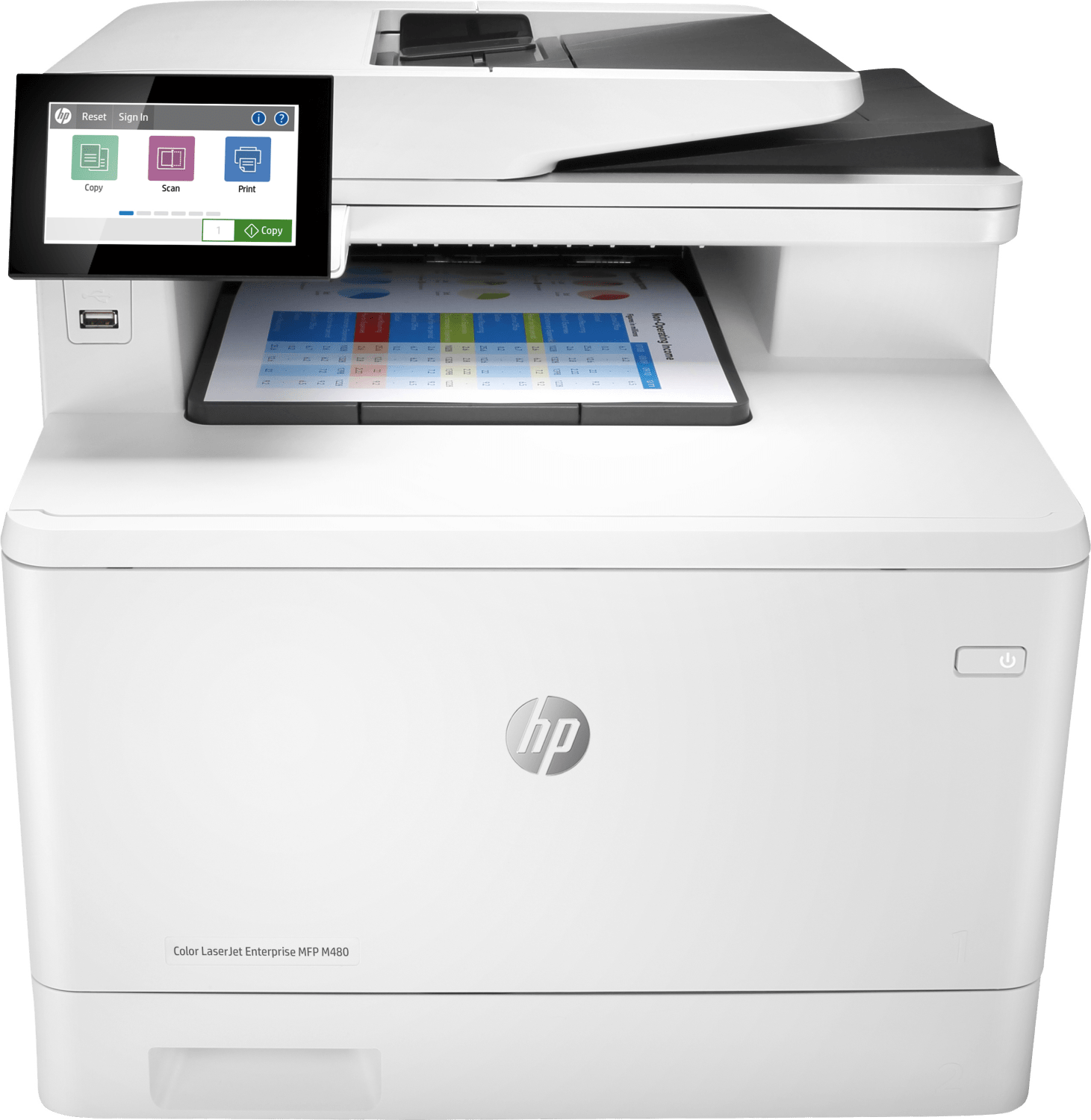 МФУ HP Color LaserJet Enterprise MFP M480f Printer/Scanner/Copier/Fax, A4, 600x600 dpi, 27(27)ppm, 2Gb, 800 Mhz, 2trays 50+250,ADF50, Duplex, USB/GigEth, Duty cycle - 55 000