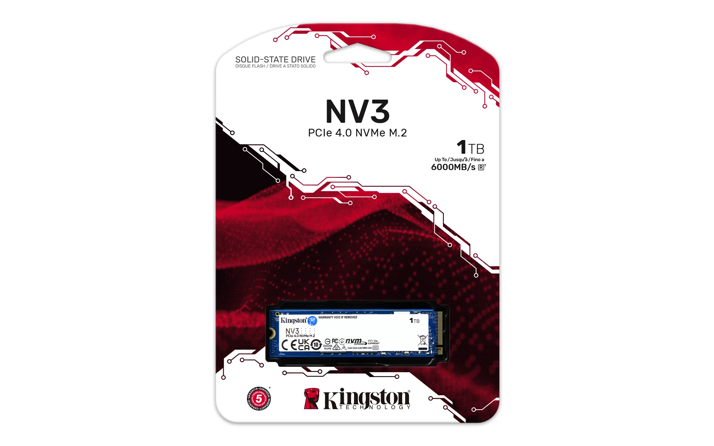 Твердотельный накопитель SSD 1000 Gb M.2 2280 Kingston SNV3S/1000G, PCIe NVMe Gen 4x4, W6000/R4000 — фото 3
