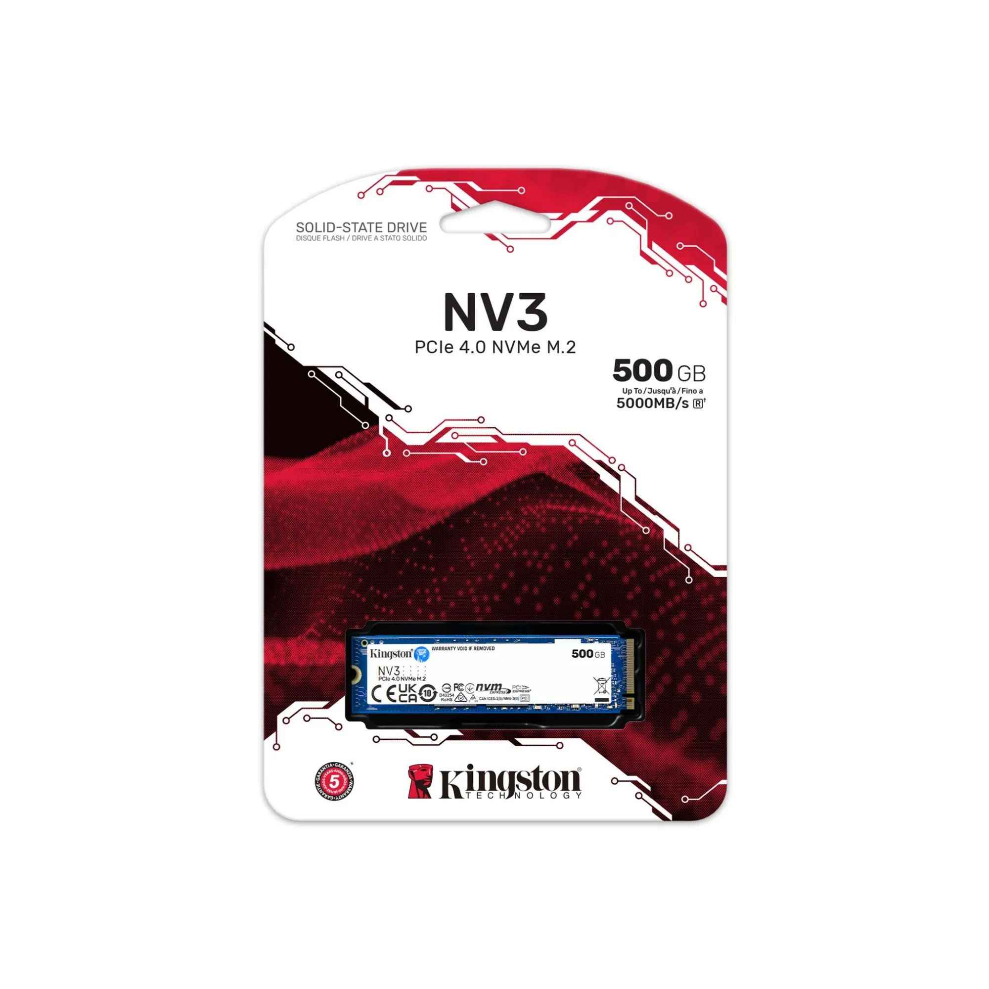 Твердотельный накопитель SSD 500 Gb M.2 2280 Kingston SNV3S/500G, PCIe NVMe Gen 4x4, W5000/R3000 — фото 1
