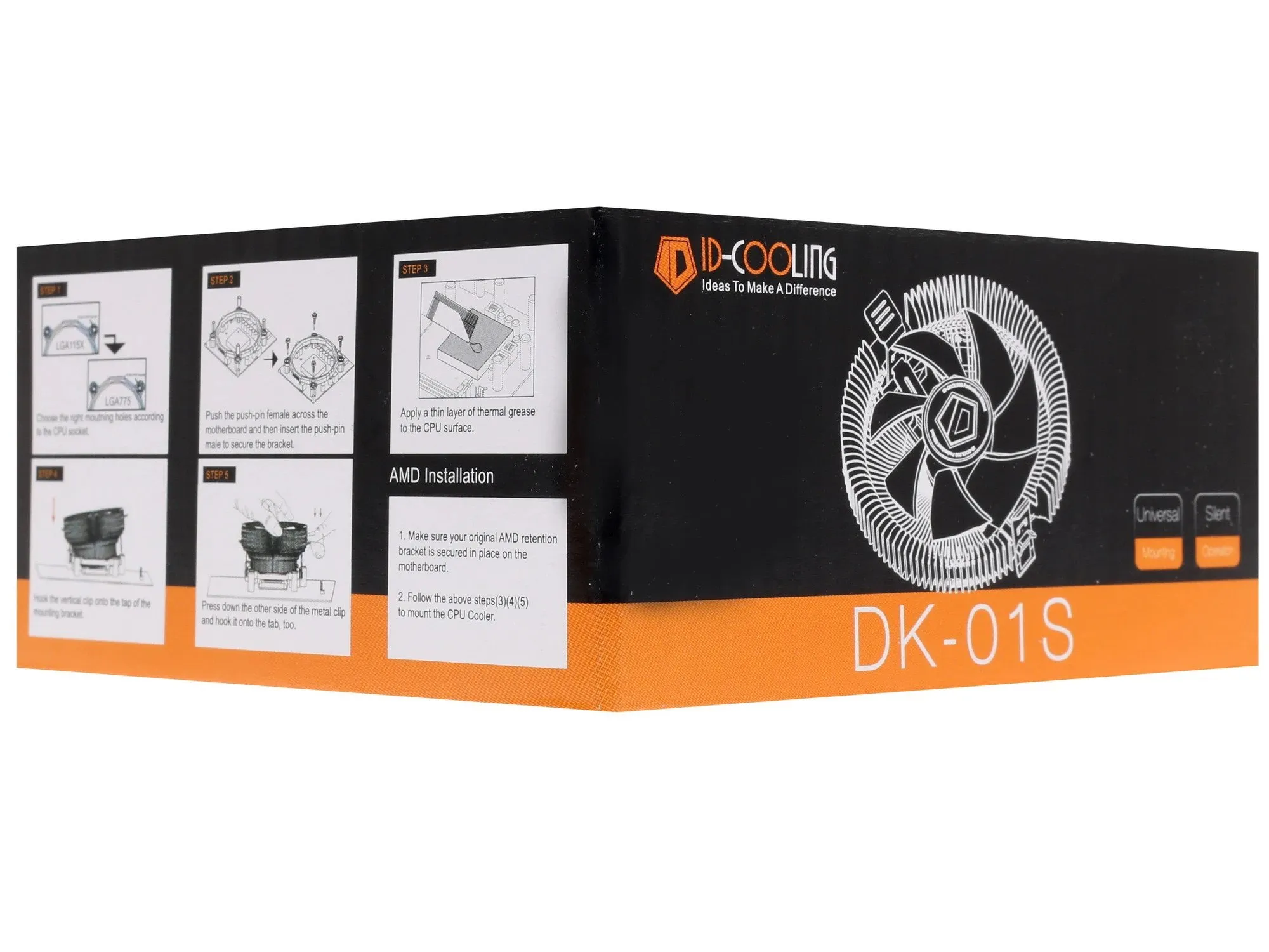 Кулер для процессора ID-Cooling DK-01S, S1200/115x/AMD, 65W, 8cm fan, 2200rpm, 28.7CFM, 3pin — фото 3