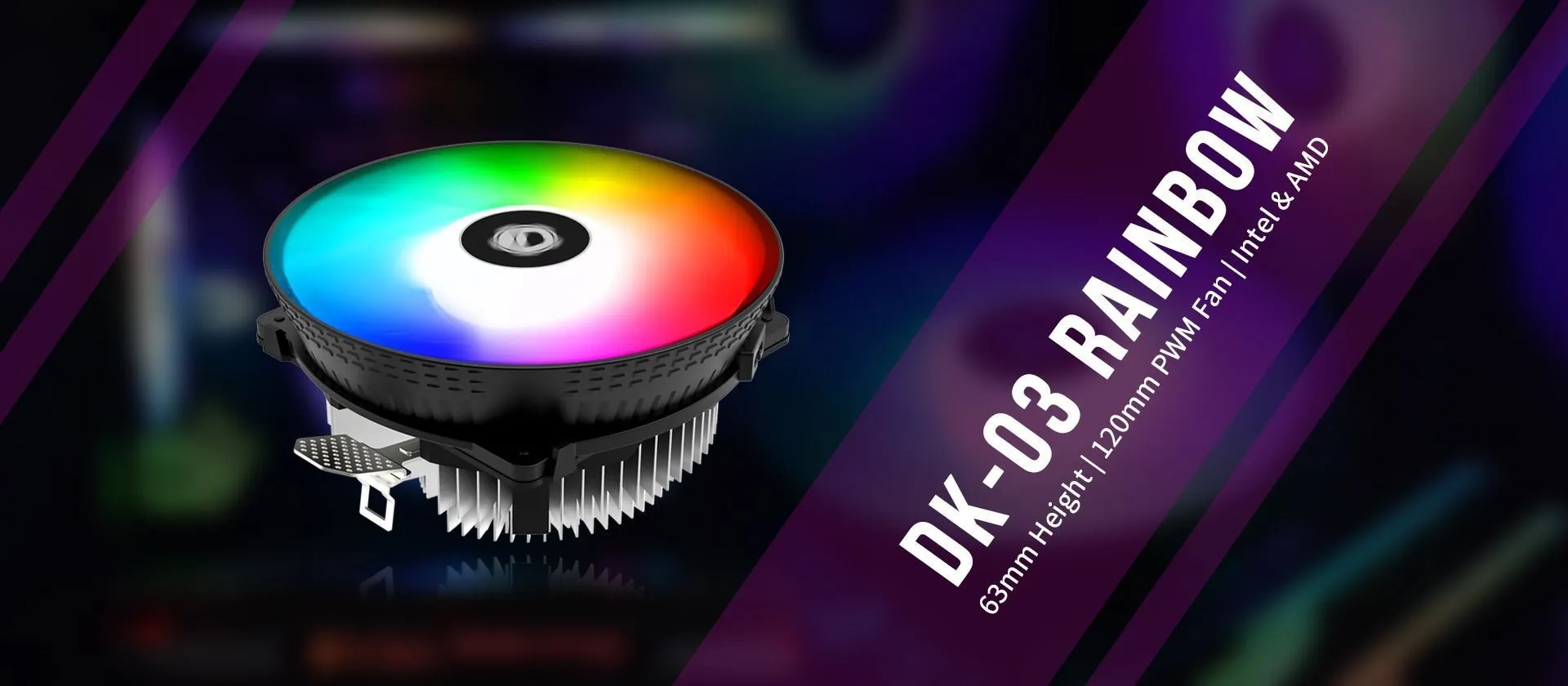 Кулер для процессора ID-Cooling DK-03 RAINBOW, S1700/1200/115x/AMD, 100W, 500-1800rpm, 61.5CFM, 4pin — фото 10