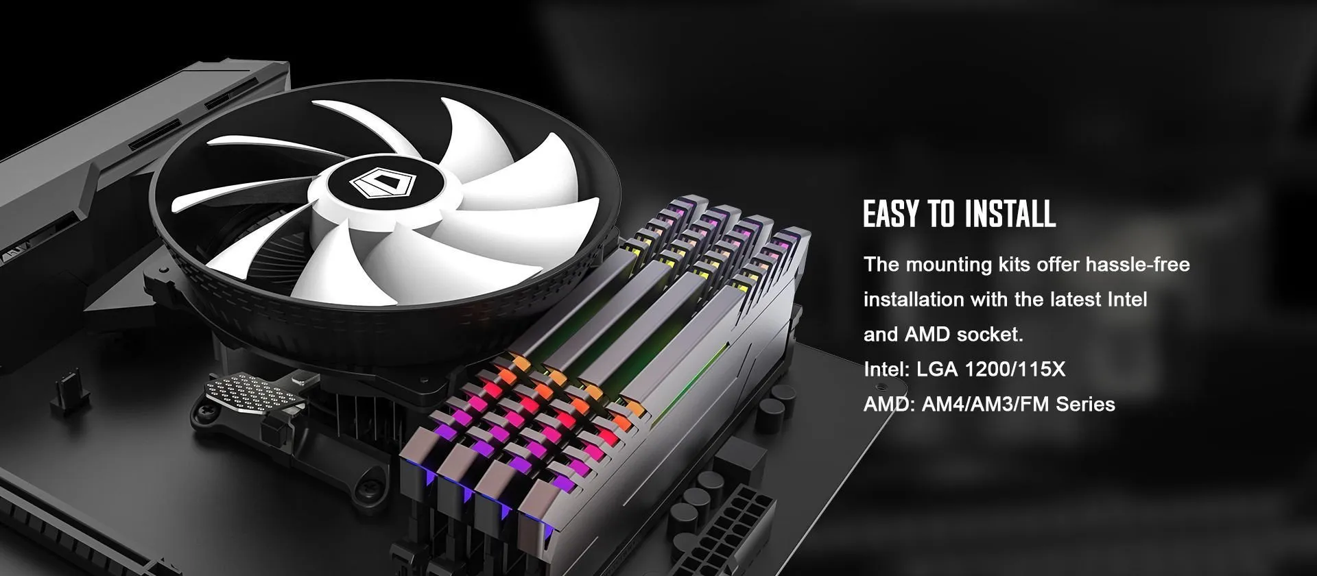 Кулер для процессора ID-Cooling DK-03 RAINBOW, S1700/1200/115x/AMD, 100W, 500-1800rpm, 61.5CFM, 4pin — фото 13