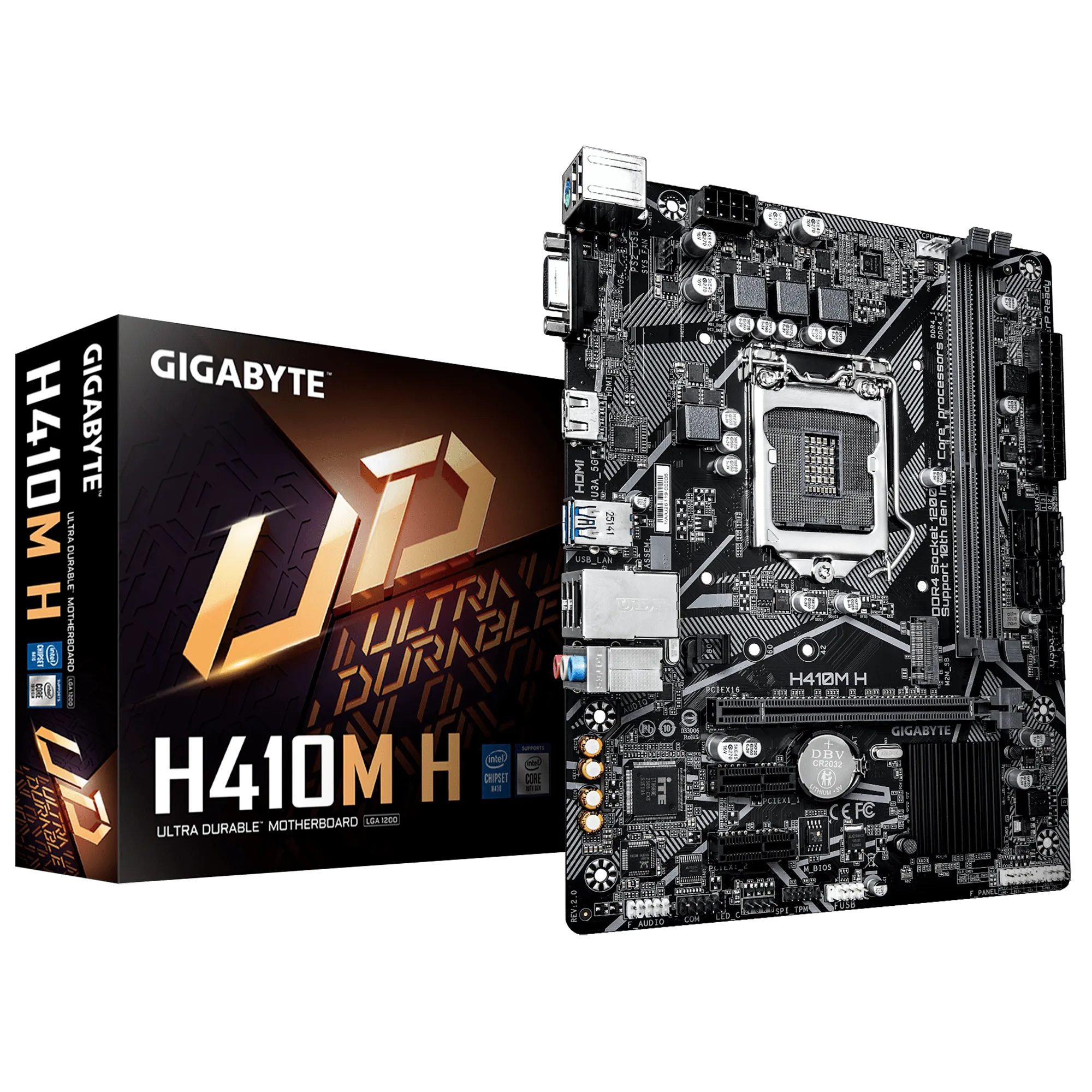 Материнская плата GIGABYTE H410M-H, LGA1200, H410, PCI-E, D-SUB+HDMI, 4xSATA, 2DDR4, MATX