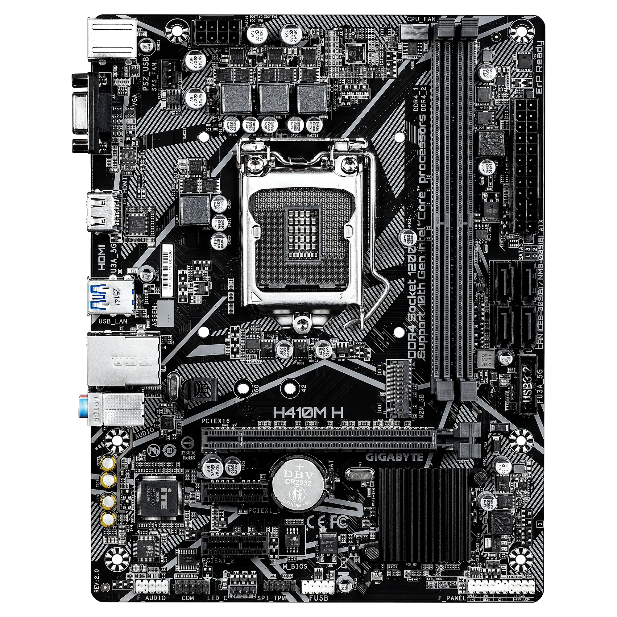 Материнская плата GIGABYTE H410M-H, LGA1200, H410, PCI-E, D-SUB+HDMI, 4xSATA, 2DDR4, MATX — фото 2