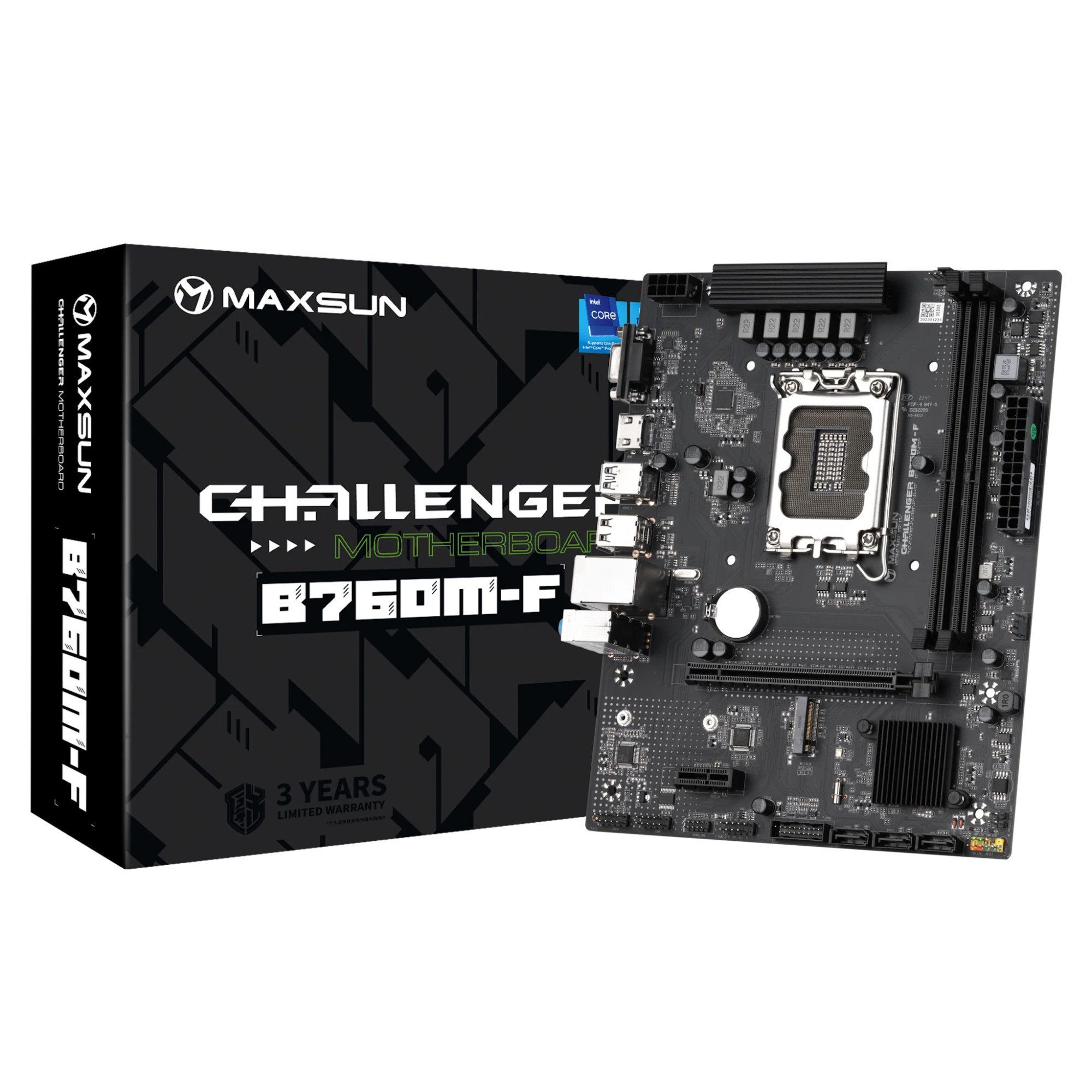 Материнская плата MaxSun Challenger B760M-F, LGA1700 B760, 2xDDR4 3xSATA 3xM.2 HDMI+VGA mATX