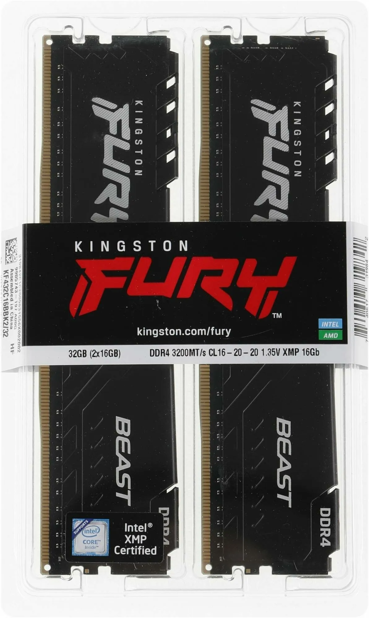 Kingston DRAM 32GB 3200MT/s DDR4 CL16 DIMM (Kit of 2) FURY Beast Black — фото 8