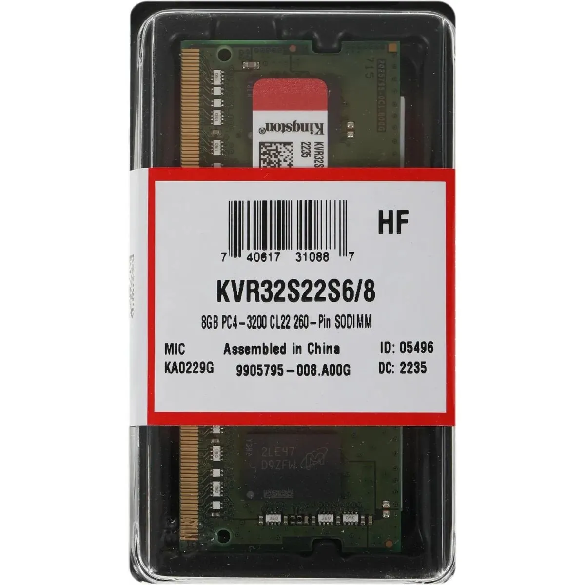 Модуль памяти Kingston KVR32S22S8/8 DDR4 SODIMM 8Gb 3200 MHz CL22