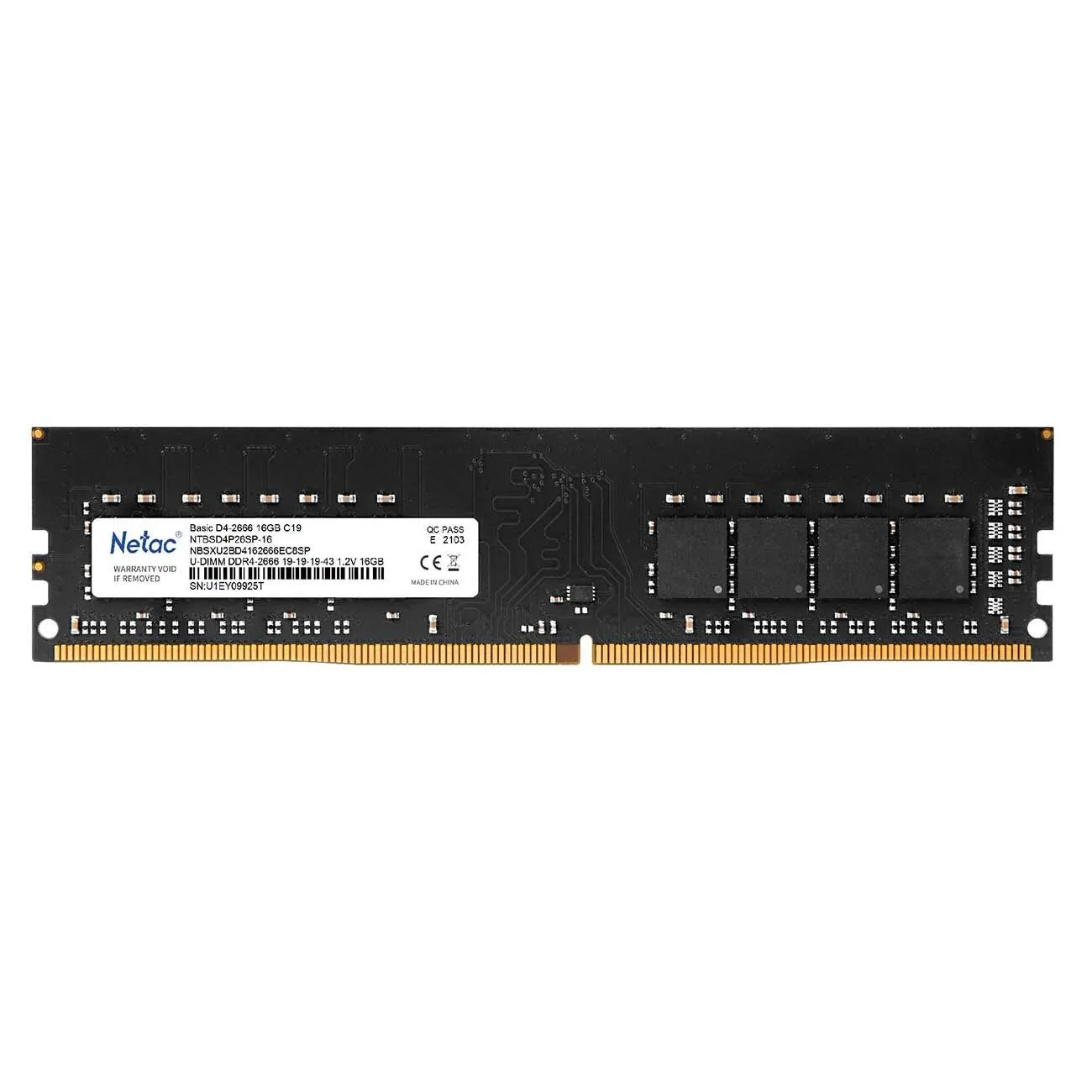 Модуль памяти Netac Basic, NTBSD4P26SP-16, DDR4 DIMM, 16Gb, 2666Mhz, C19