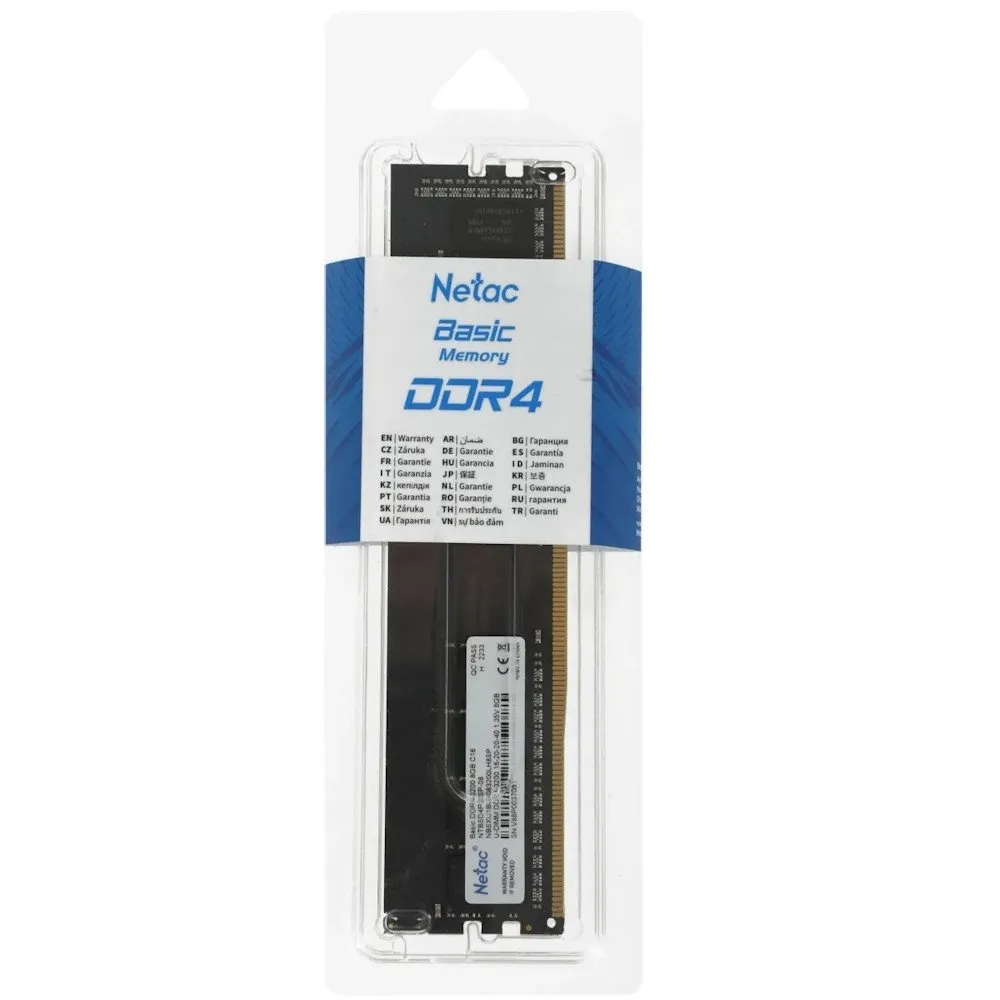 Модуль памяти Netac Basic, NTBSD4P32SP-08, DDR4 DIMM, 8Gb, 3200Mhz, C16