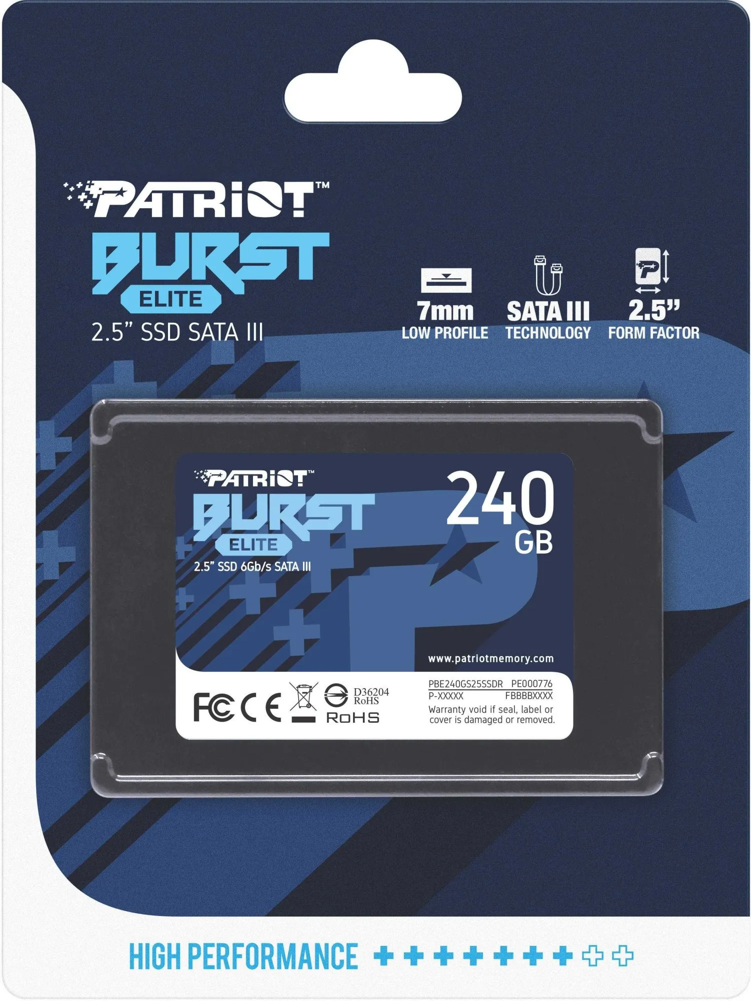 Твердотельный накопитель SSD 240 Gb SATA 6Gb/s Patriot Burst Elite PBE240GS25SSDR 2.5" 3D QLC