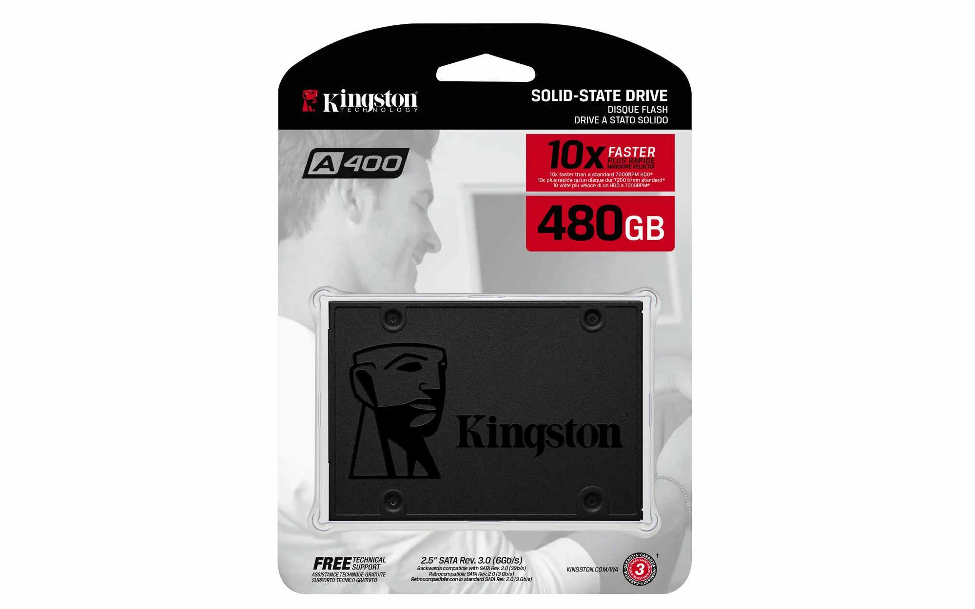 Твердотельный накопитель 480GB SSD Kingston A400 SA400S37/480G 2.5" SATAIII R500MB/s W450MB/s — фото 1
