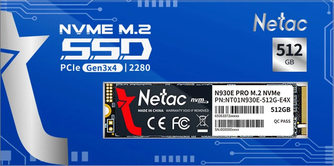 Твердотельный накопитель SSD 512Gb, M.2 2280, Netac N930E Pro, NVMe, PCIe 3x4, 2080R/1700W