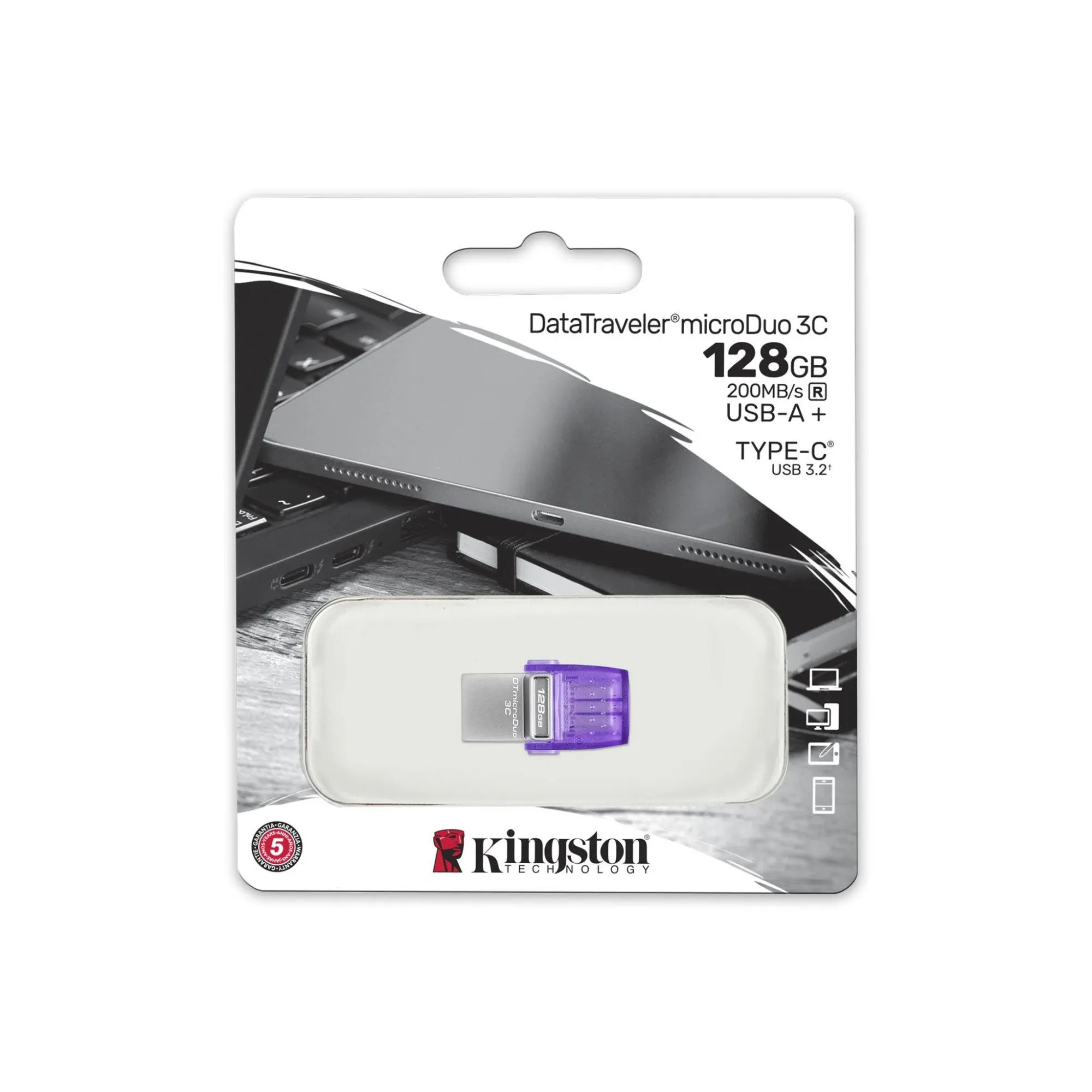 Флэш-накопитель Kingston 128Gb USB3.2+Type-C Data Traveler MicroDuo 3C (Metal) — фото 3