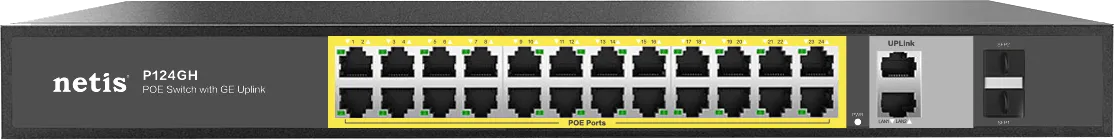 Коммутатор Netis P124GH, 24x10/100 LAN PoE, 2xGigabit Uplink, 2xSFP, 320W PoE — фото 2