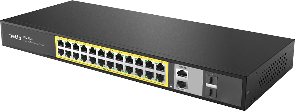 Коммутатор Netis P124GH, 24x10/100 LAN PoE, 2xGigabit Uplink, 2xSFP, 320W PoE