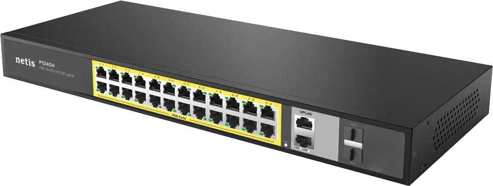 Коммутатор Netis P124GH, 24x10/100 LAN PoE, 2xGigabit Uplink, 2xSFP, 320W PoE