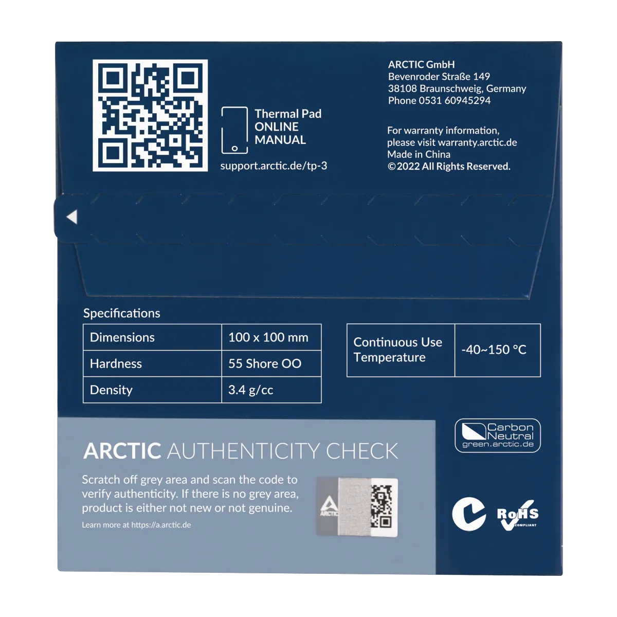 Термопрокладка ARCTIC TP-3, ACTPD00053A, 100x100х1mm, 3.4g/cm3 — фото 3