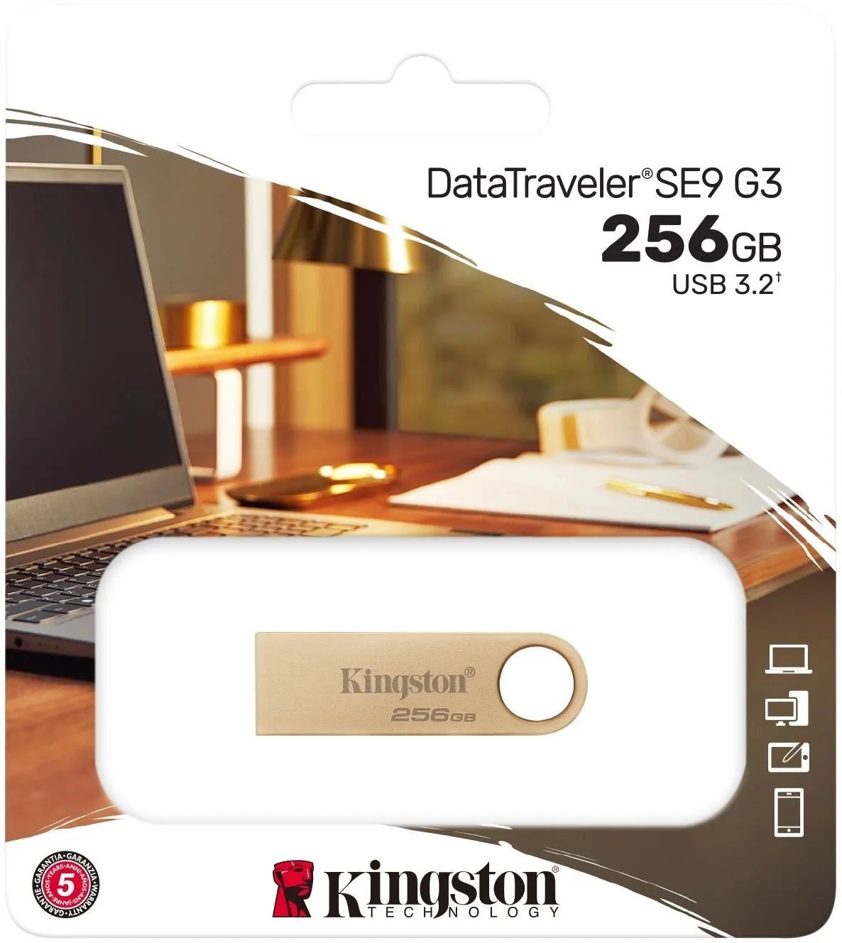 Флэш-накопитель Kingston 256Gb USB3.2 Gen1 Data Traveler SE9 (Gold Metal Case)