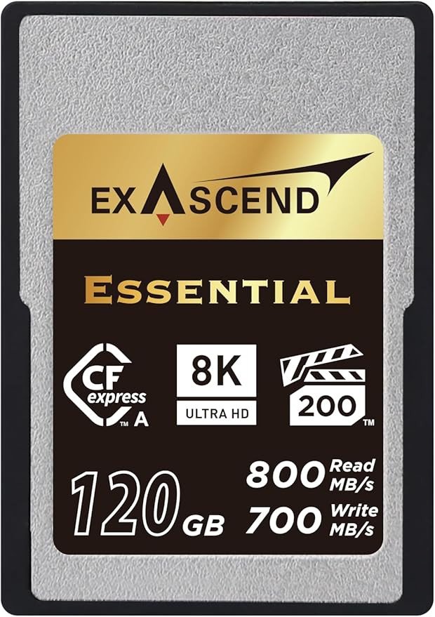 Карта памяти CFexpress Type A, 120Gb, Exascend Essential, VPG200 - 8K, PCIe3.0, R800/W700