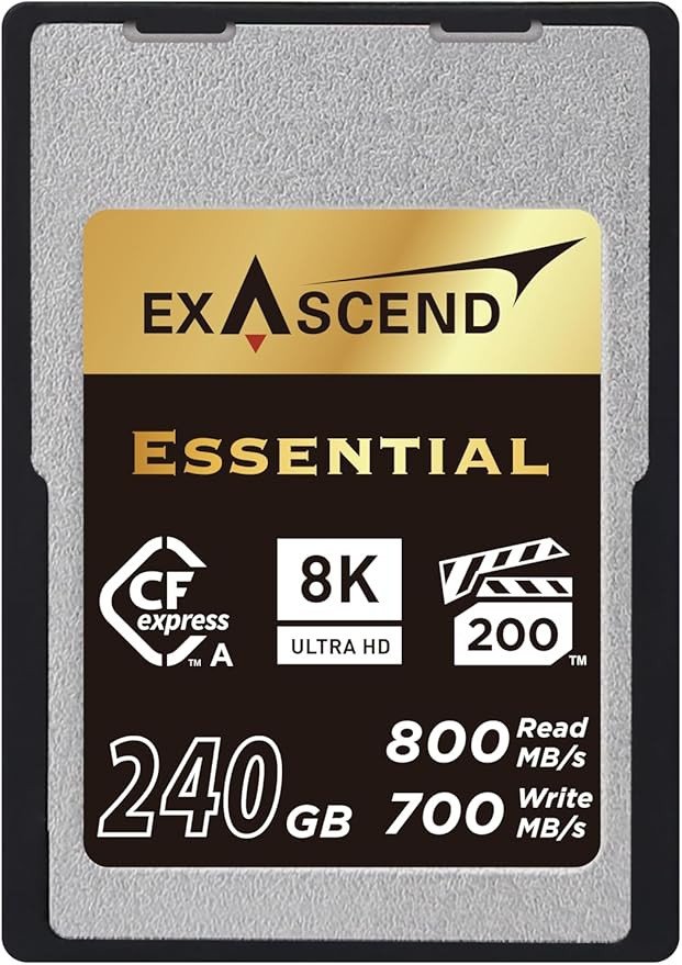 Карта памяти CFexpress Type A, 240Gb, Exascend Essential, VPG200 - 8K, PCIe3.0, R800/W700