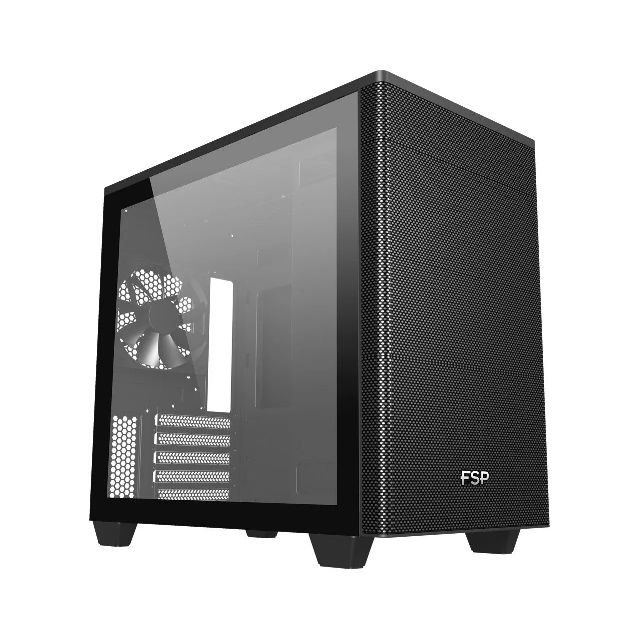 Компьютерный корпус FSP CST360B, Без БП, 2xUSB3.0/1xType-C, 2xFAN120, Tempered Glass, Black, mATX
