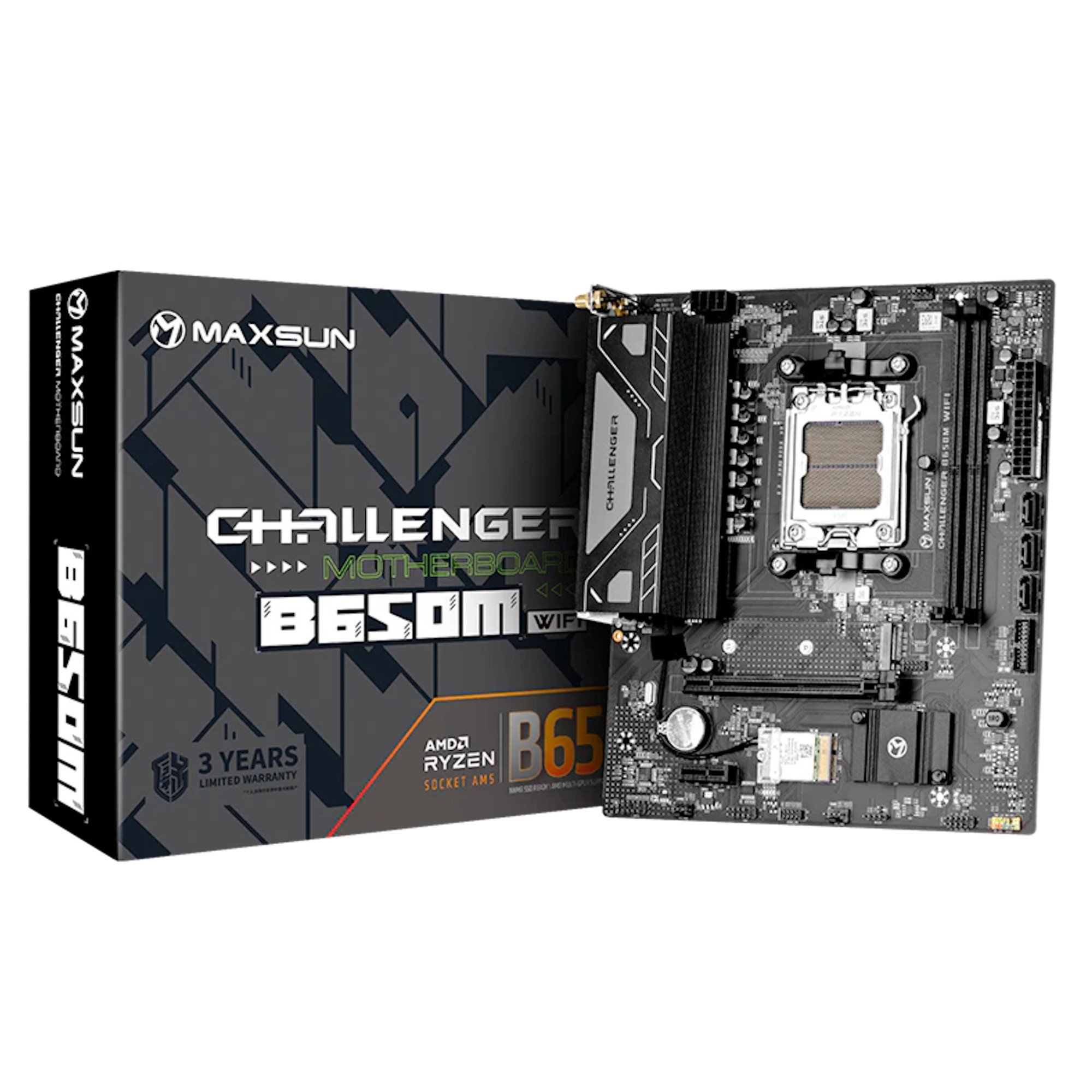 Материнская плата MaxSun Challenger B650M WIFI, AM5, 2xDDR5 4xSATA 1xM.2 PCIe4.0, HDMI+VGA mATX