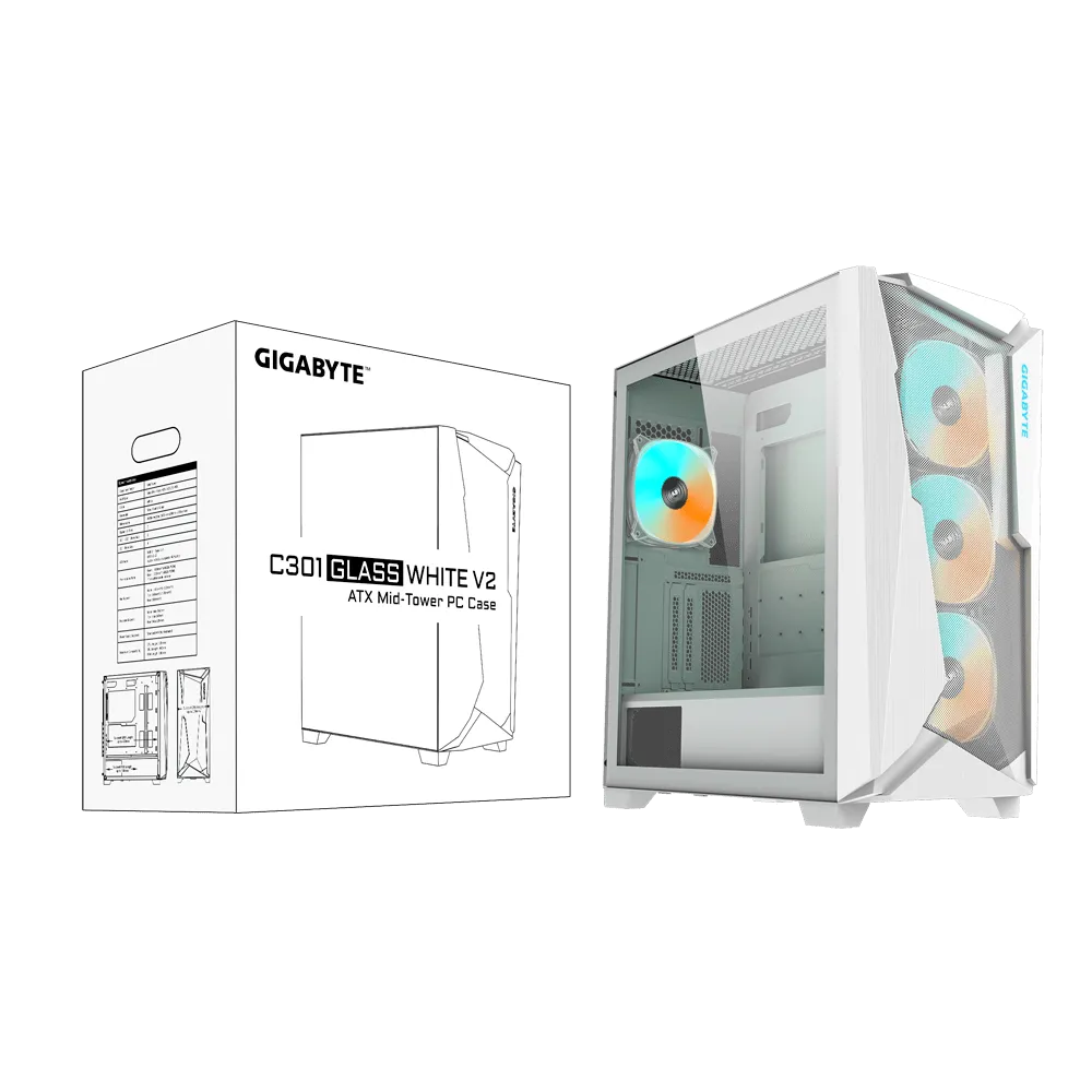 Компьютерный корпус GigaByte C301 GLASS WHITE V2, Без БП, 2xUSB3.0/Type-C, 4xARGB, White, E-ATX — фото 8