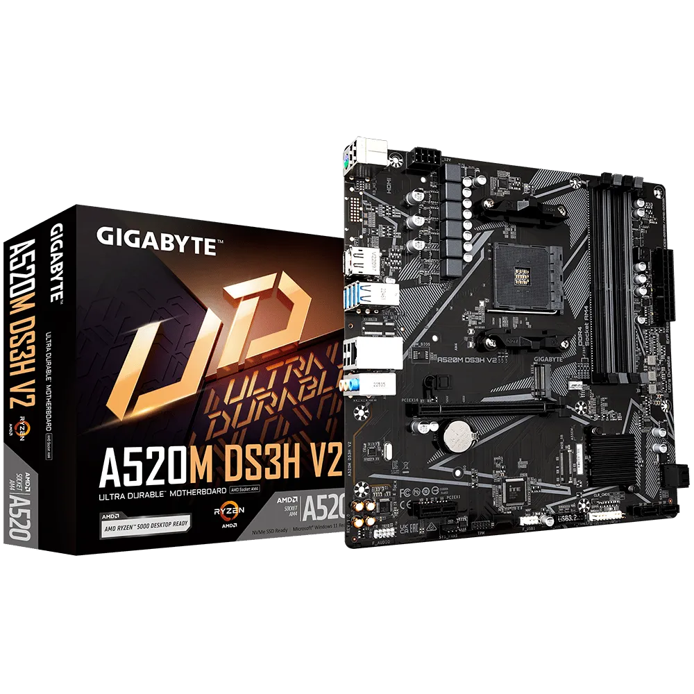 GIGABYTE MB AM4, A520, 4xDDR4, DP + HDMI, 1xPCIe x16 3.0, 1xPCIe x1, 1xM.2, 4xSATA, GbE LAN, mATX — фото 1
