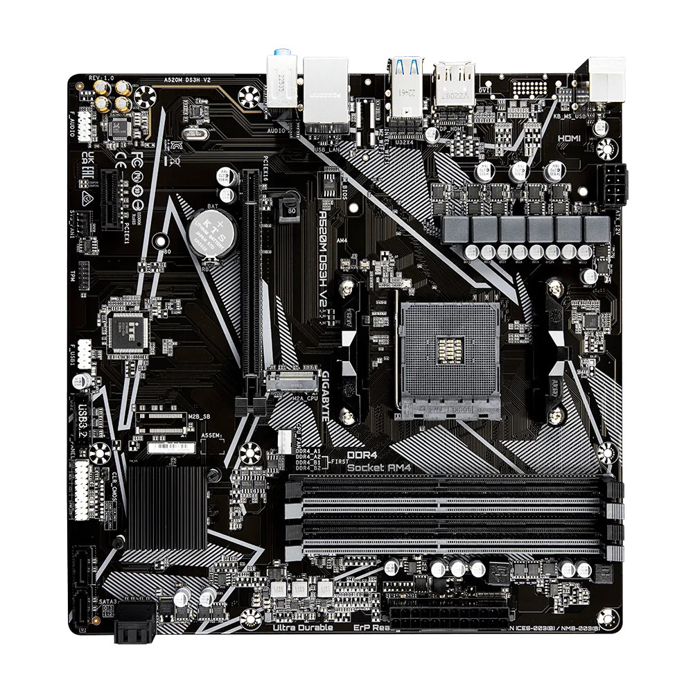 GIGABYTE MB AM4, A520, 4xDDR4, DP + HDMI, 1xPCIe x16 3.0, 1xPCIe x1, 1xM.2, 4xSATA, GbE LAN, mATX — фото 3