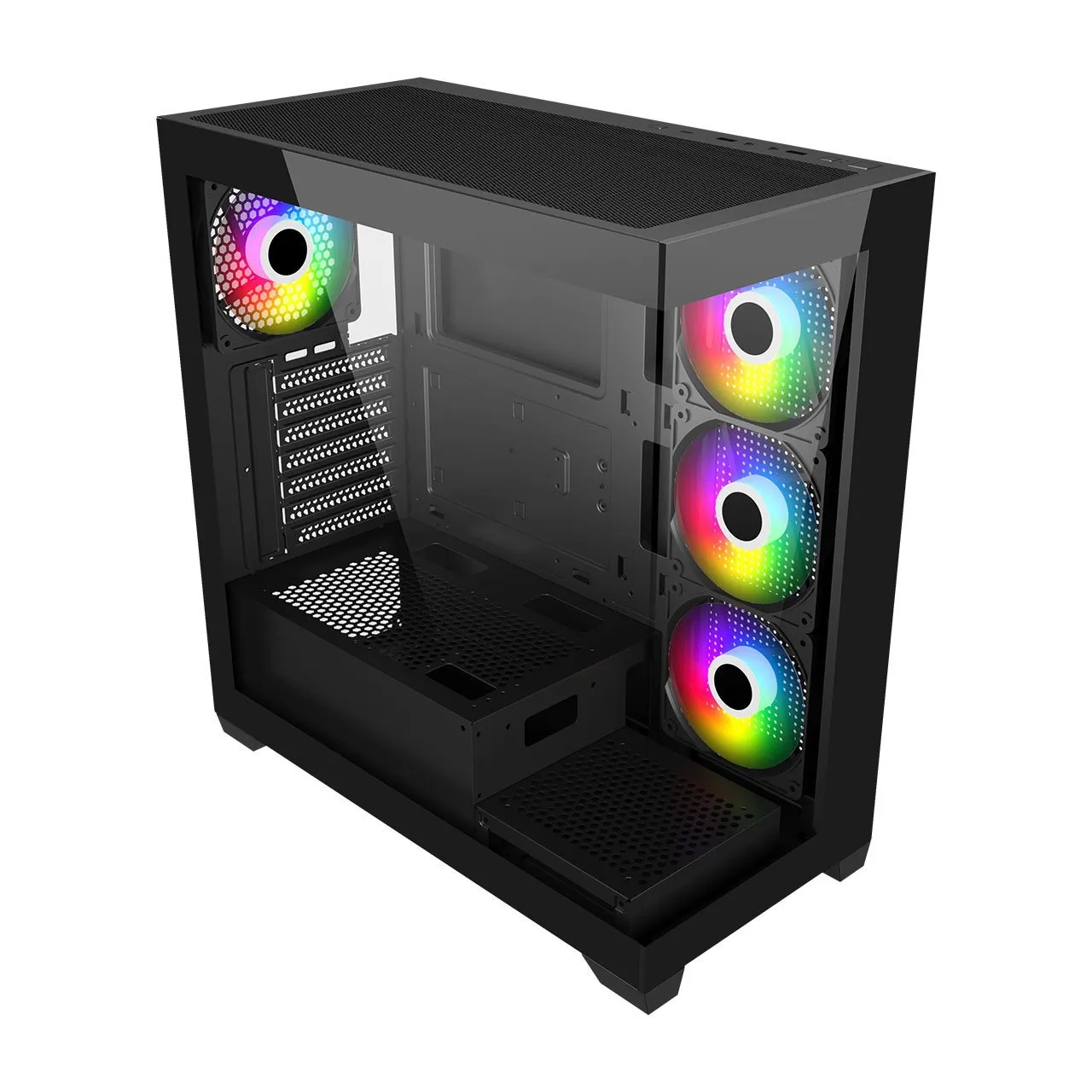 Компьютерный корпус FSP M340, Без БП, 2xUSB3.0, Type-C, 4xFAN120 ARGB, 2xGlass, Black, ATX — фото 3