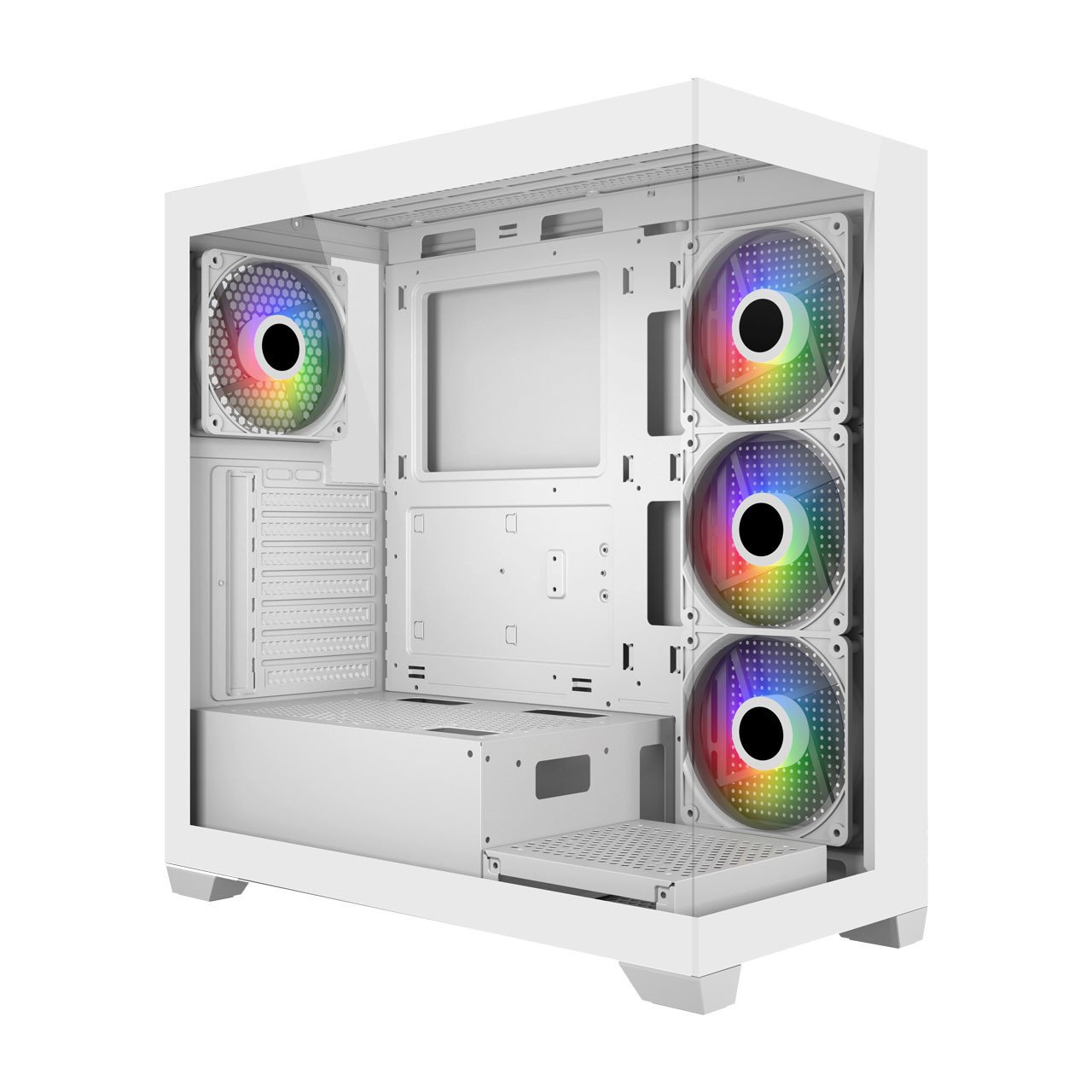 Компьютерный корпус FSP M340, Без БП, 2xUSB3.0, Type-C, 4xFAN120 ARGB, 2xGlass, White, ATX