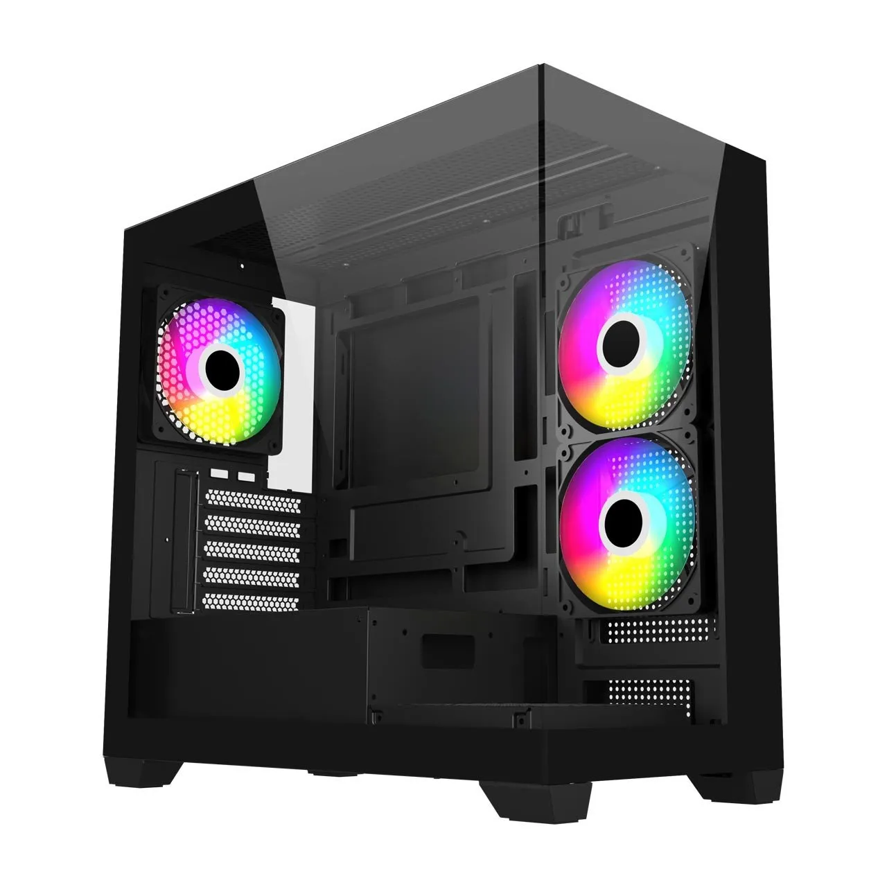 Компьютерный корпус FSP S340, Без БП, 2xUSB3.0, 3xFAN120 ARGB, 2xGlass, Black, ATX