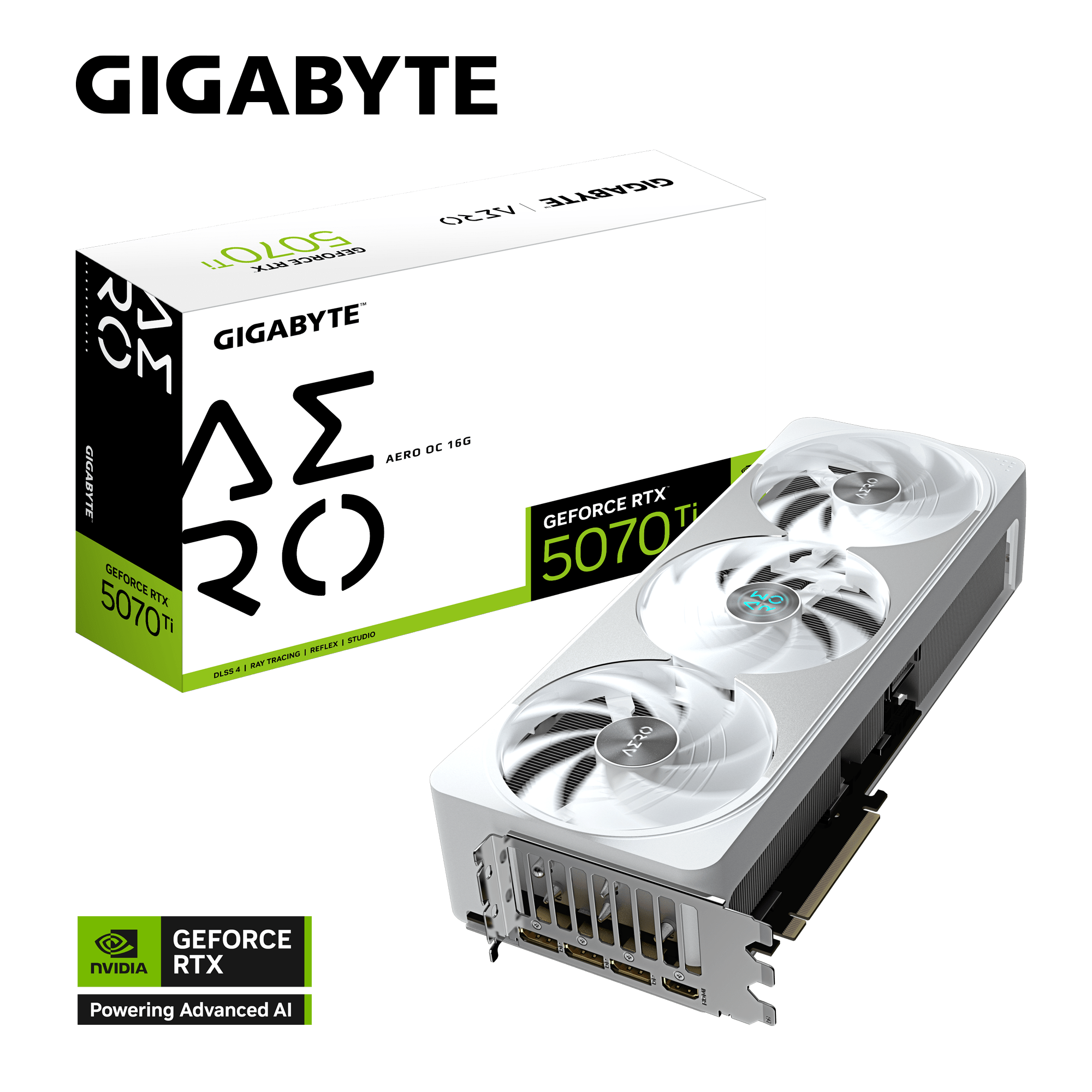 Видеокарта GIGABYTE GeForce RTX 5070 Ti AERO OC 16G, 16Gb/256bit GDDR7, 1хHDMI+3xDP, PCIe5.0