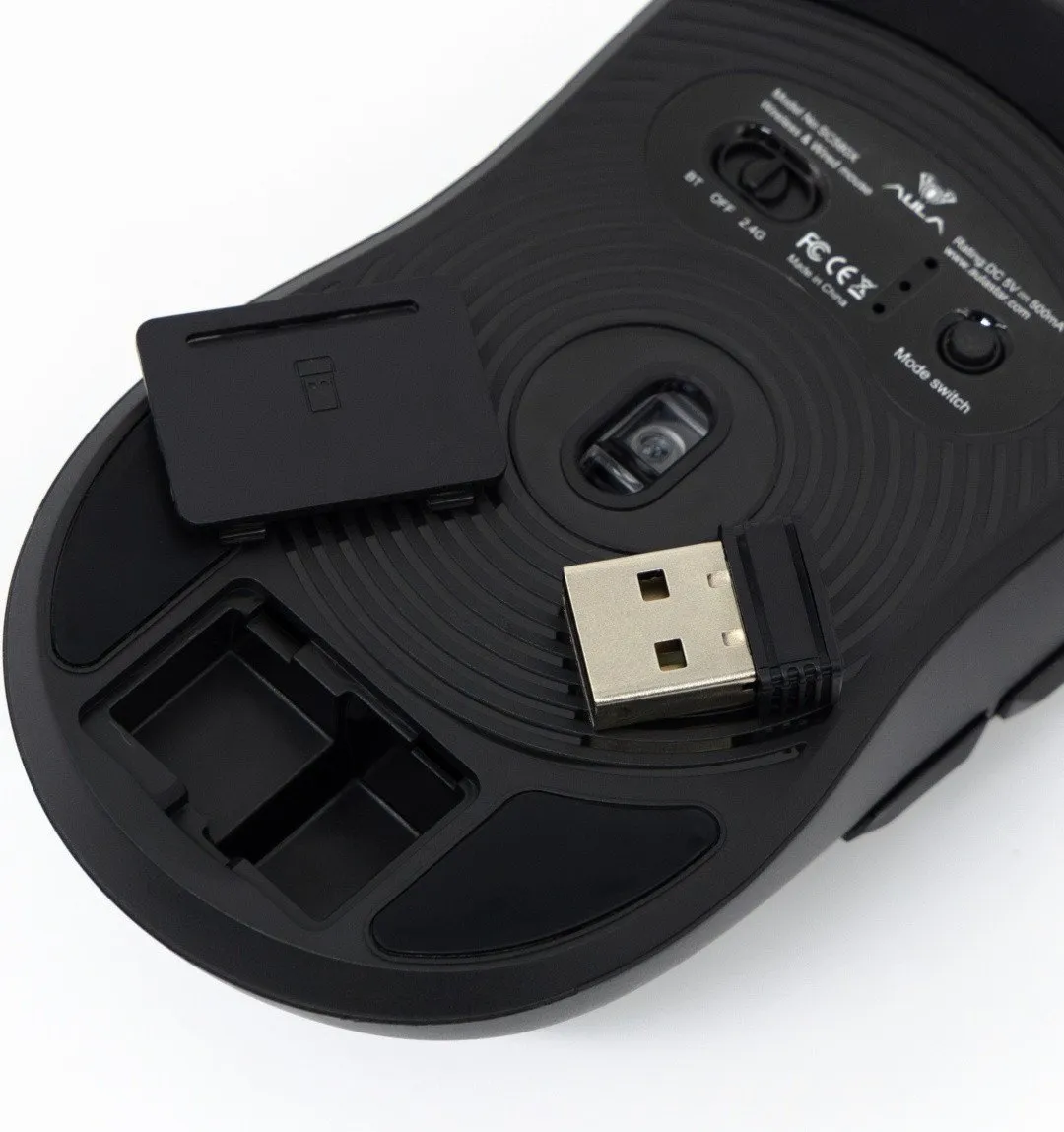 Мышь AULA SC580X, PAW3325-10000dpi, 1000Hz, 500mAh, 2.4/BT/cable, 6 buttons, Lightweight(84g), Black — фото 9