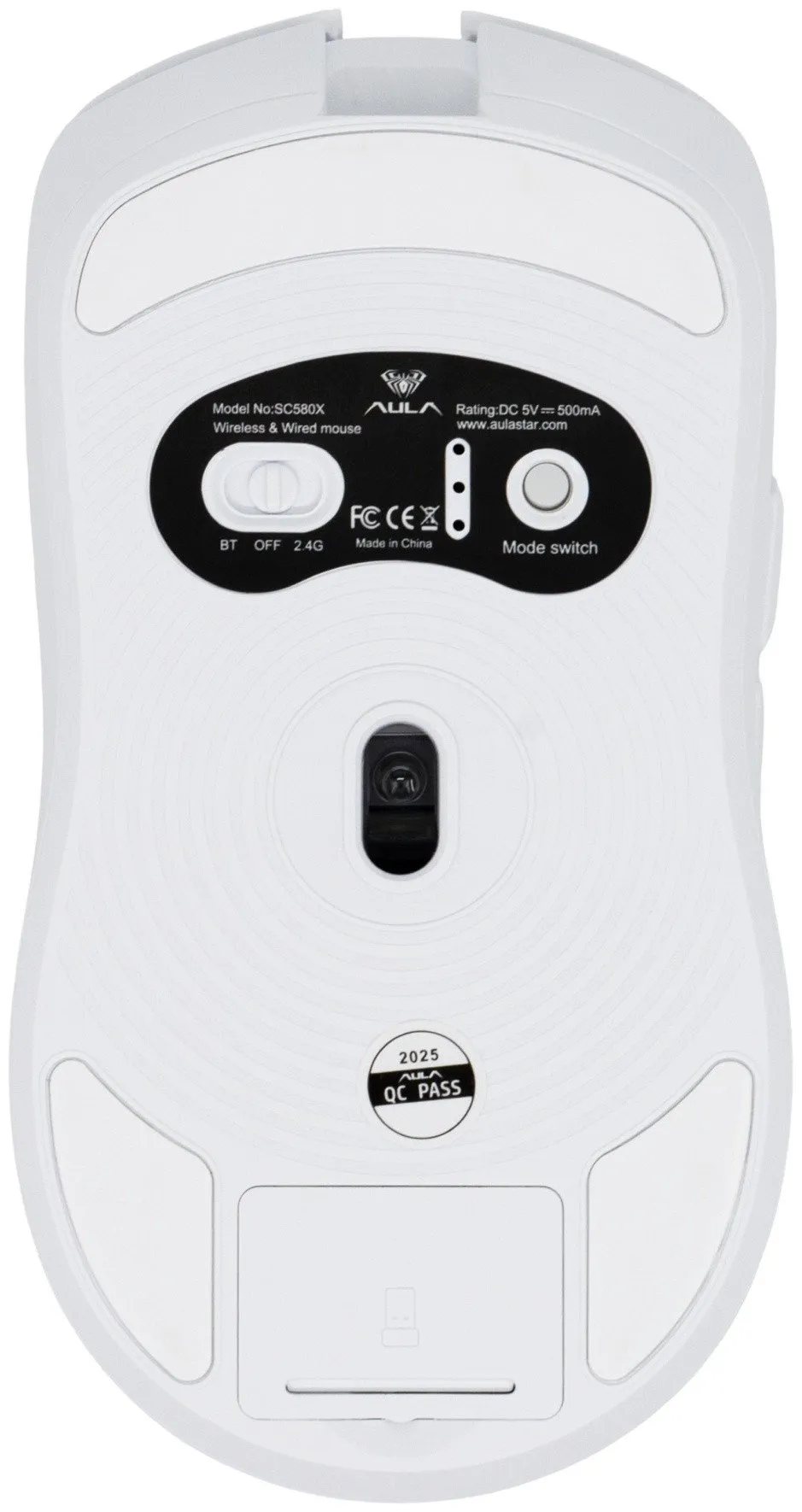 Мышь AULA SC580X, PAW3325-10000dpi, 1000Hz, 500mAh, 2.4/BT/cable, 6 buttons, Lightweight(84g), White — фото 15