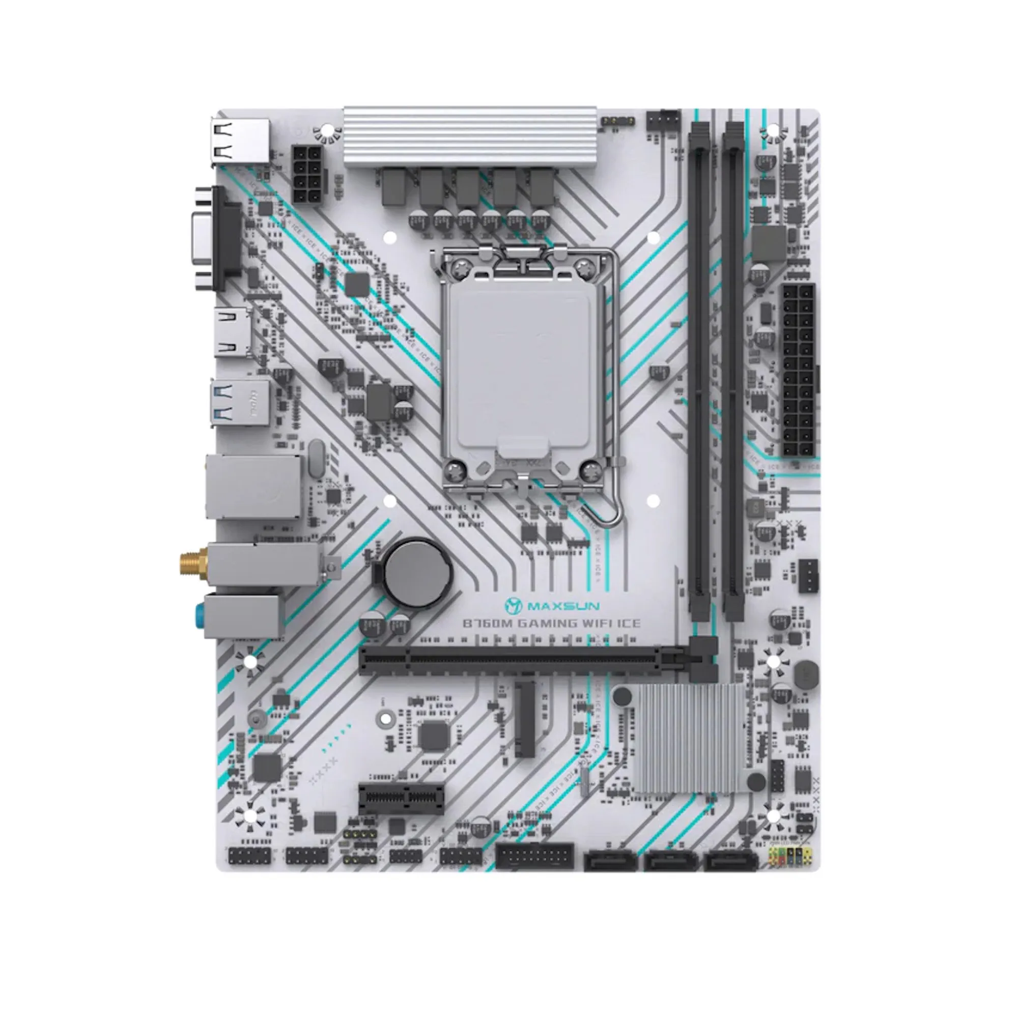 Материнская плата MaxSun B760M GAMING WIFI ICE, LGA1700, 2xDDR4, PCIe4.0, HDMI+DP, 1xNVMe, mATX — фото 3