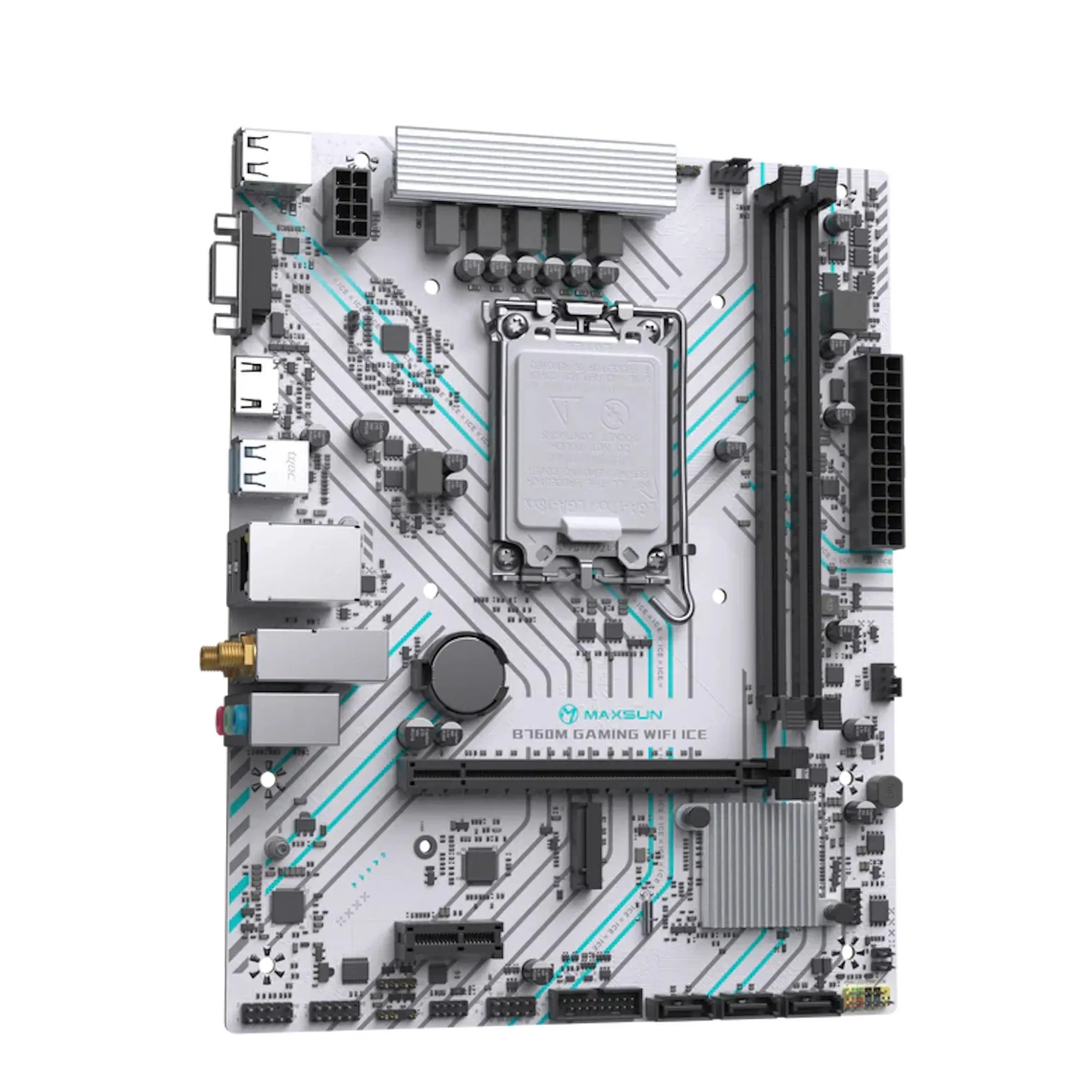 Материнская плата MaxSun B760M GAMING WIFI ICE, LGA1700, 2xDDR4, PCIe4.0, HDMI+DP, 1xNVMe, mATX — фото 2