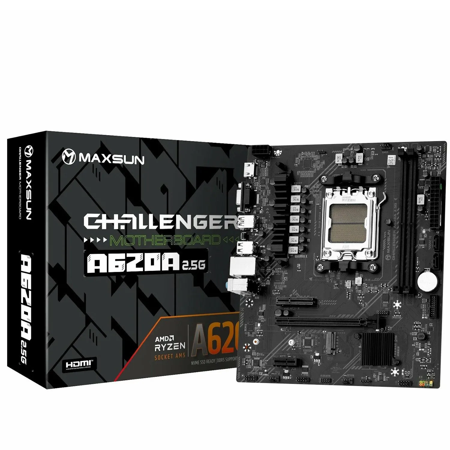 Материнская плата MaxSun Challenger A620A 2.5G, AM5, 2xDDR5, PCIe4.0, HDMI+VGA, 1xM.2, 2.5G LAN,mATX